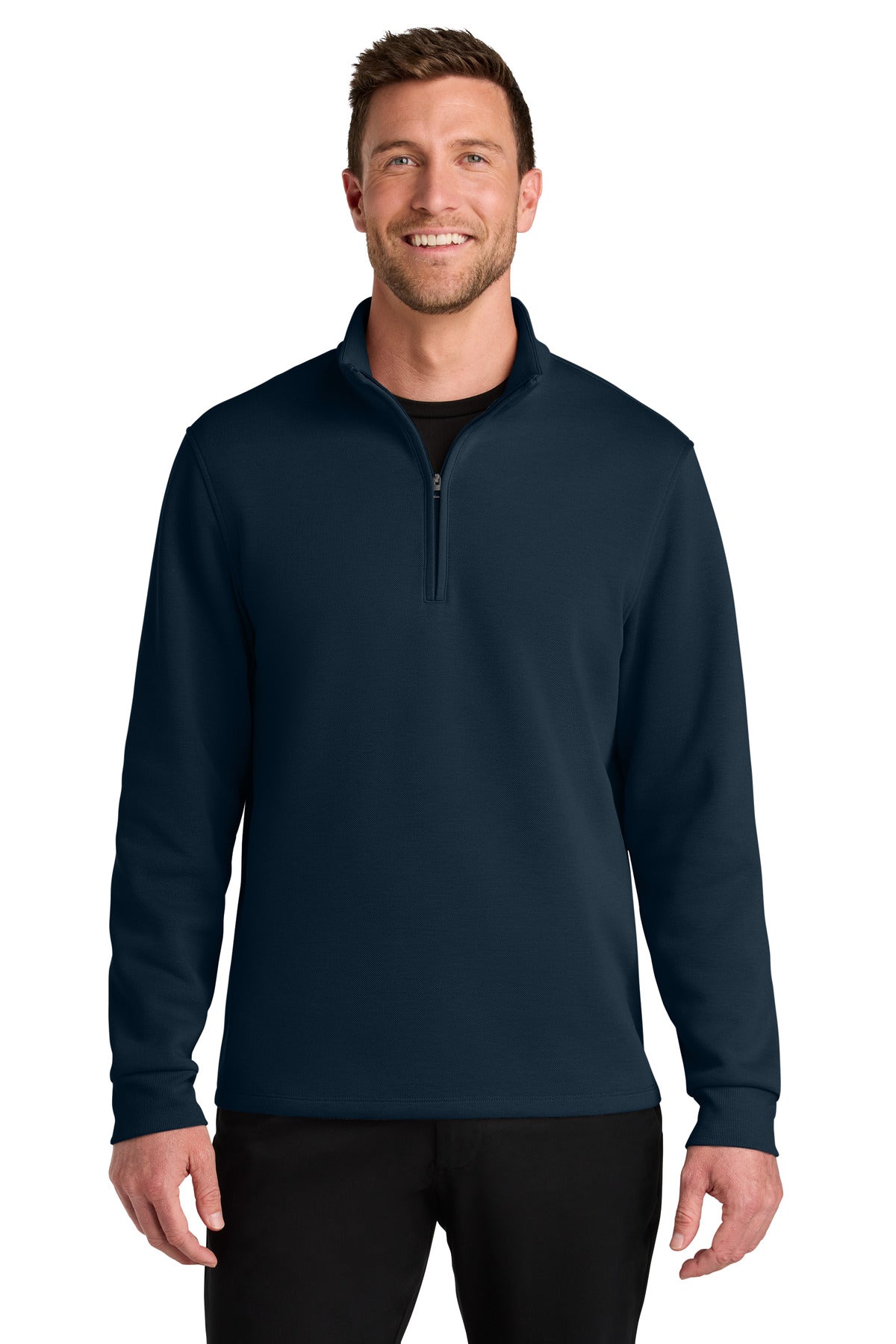 Front View of RiverBlNv Port Authority Wearever Signature Double Pique 1/4-Zip K210