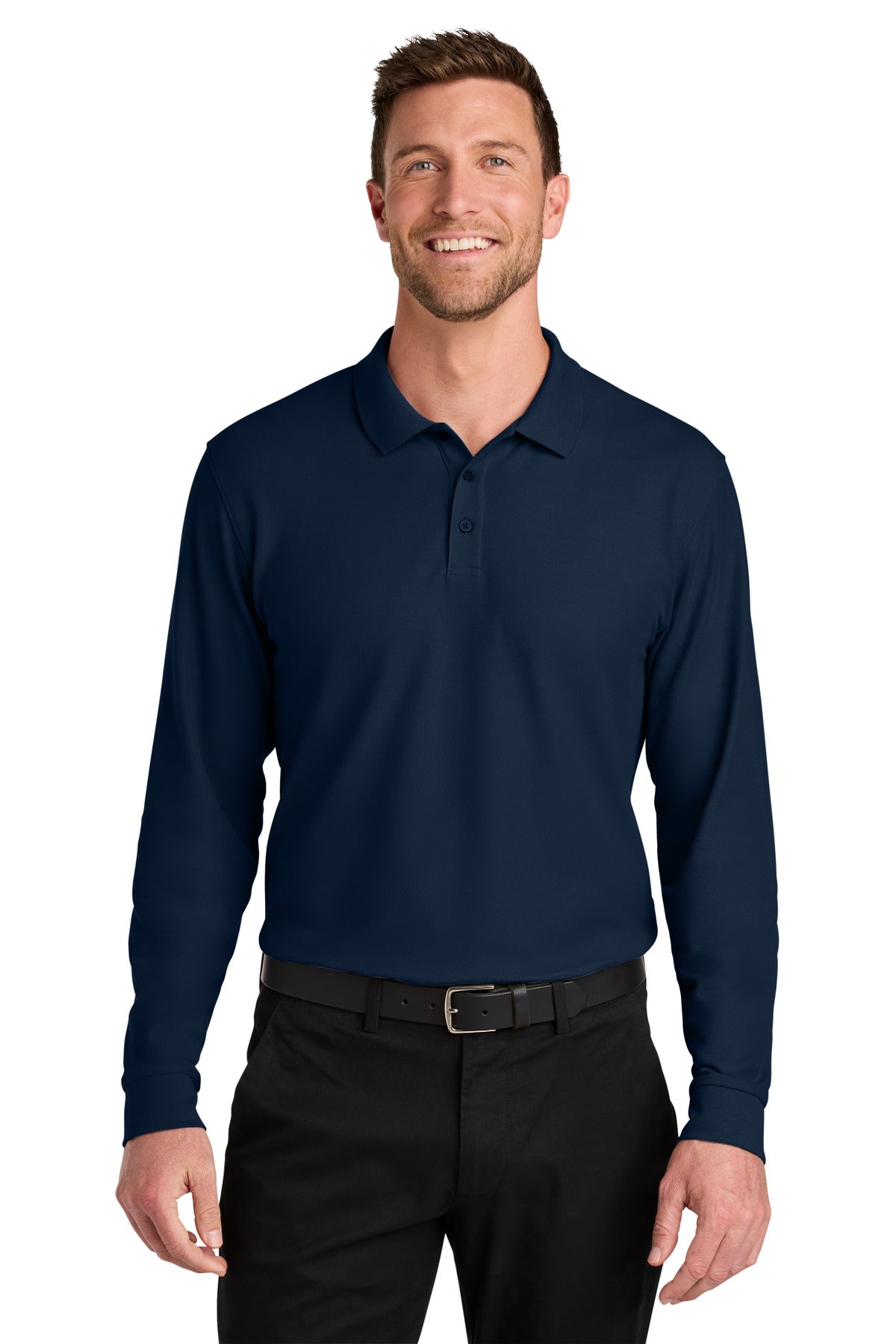 Front View of RiverBlNv Port Authority Wearever Signature Pique Long Sleeve Polo K200LS