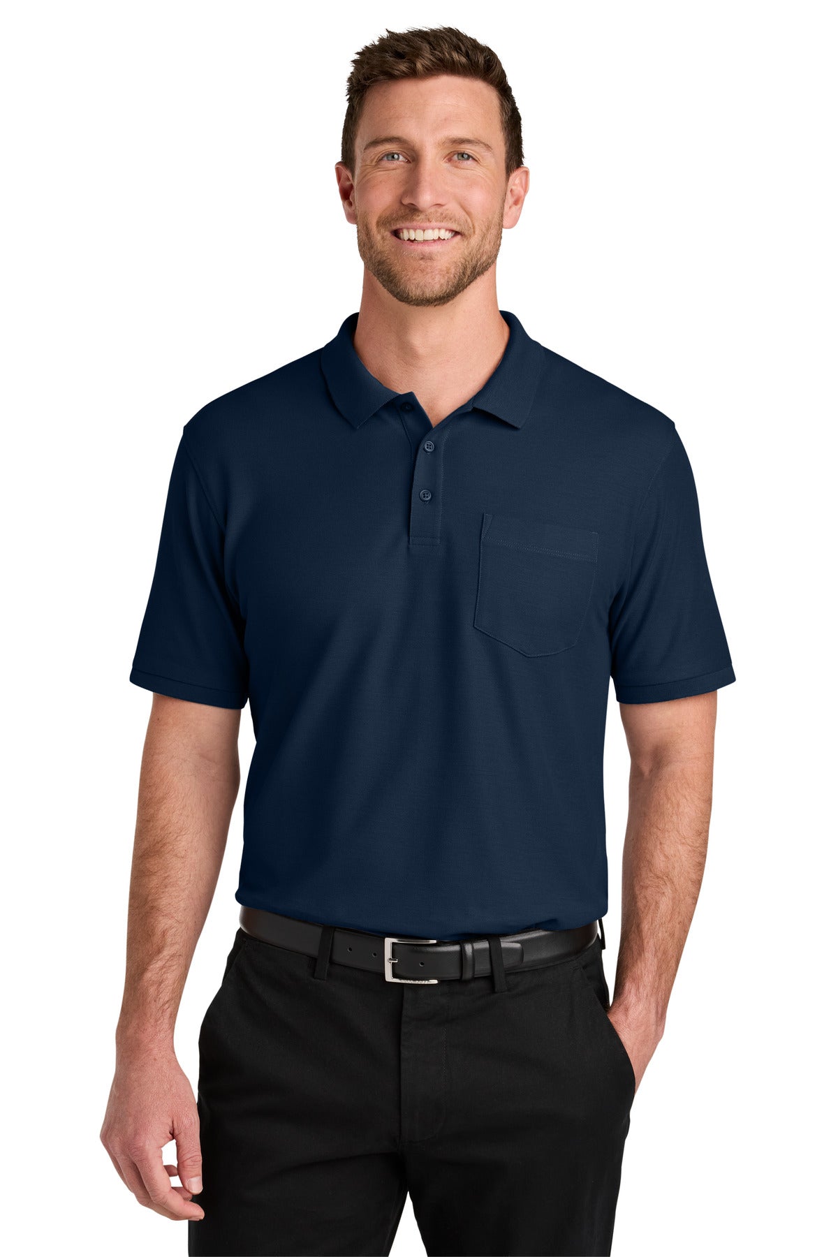 Front View of RiverBlNv Port Authority Wearever Signature Pique Pocket Polo K200P