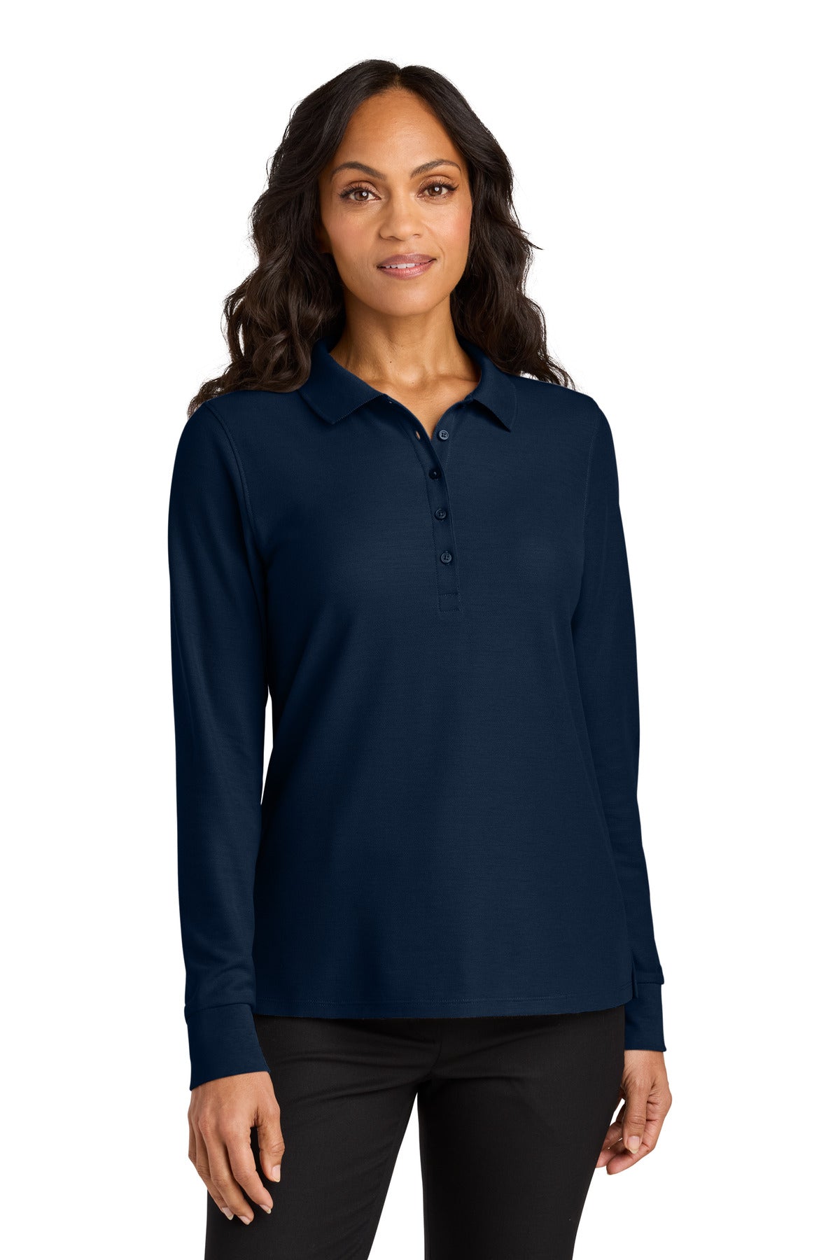 Front View of RiverBlNv Port Authority Women's Wearever Signature Pique Long Sleeve Polo LK200LS