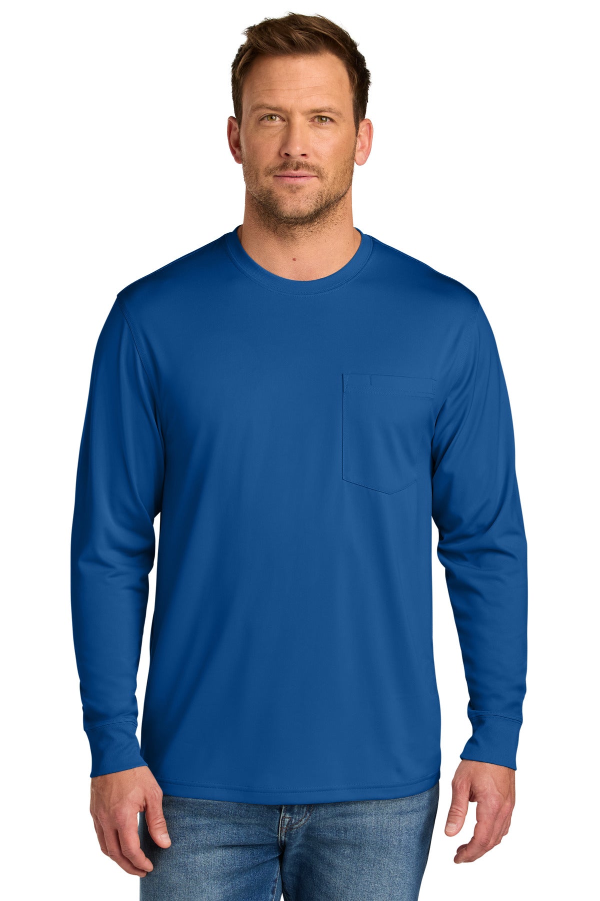 Front View of Royal CornerStone Workwear Pro Long Sleeve Pocket Tee CS440LSP