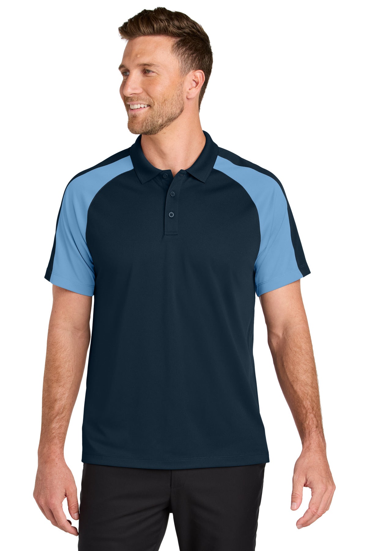 Front View of RvBNv/CarB Port Authority Wearever Performance Pique Colorblock Polo K247