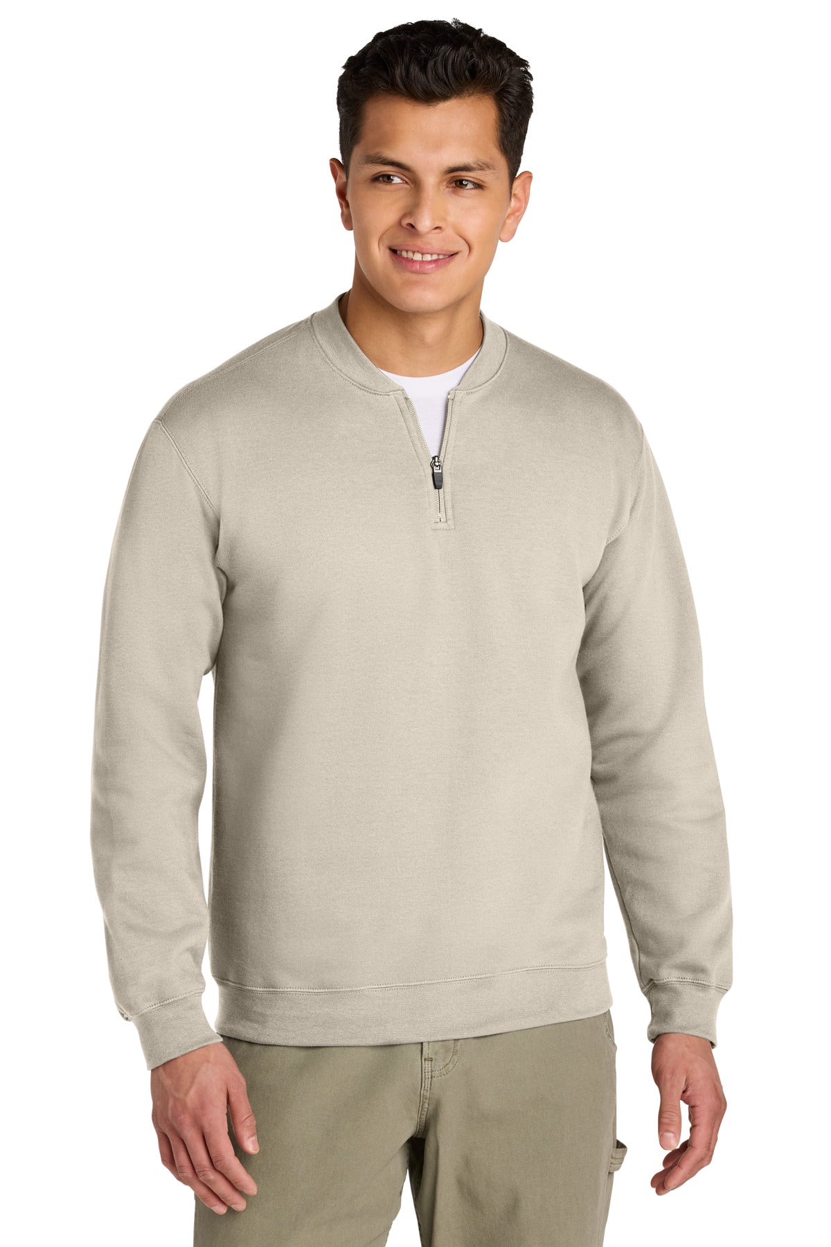 Front View of Sand Gildan Softstyle Midweight Fleece 1/4-Zip SF008