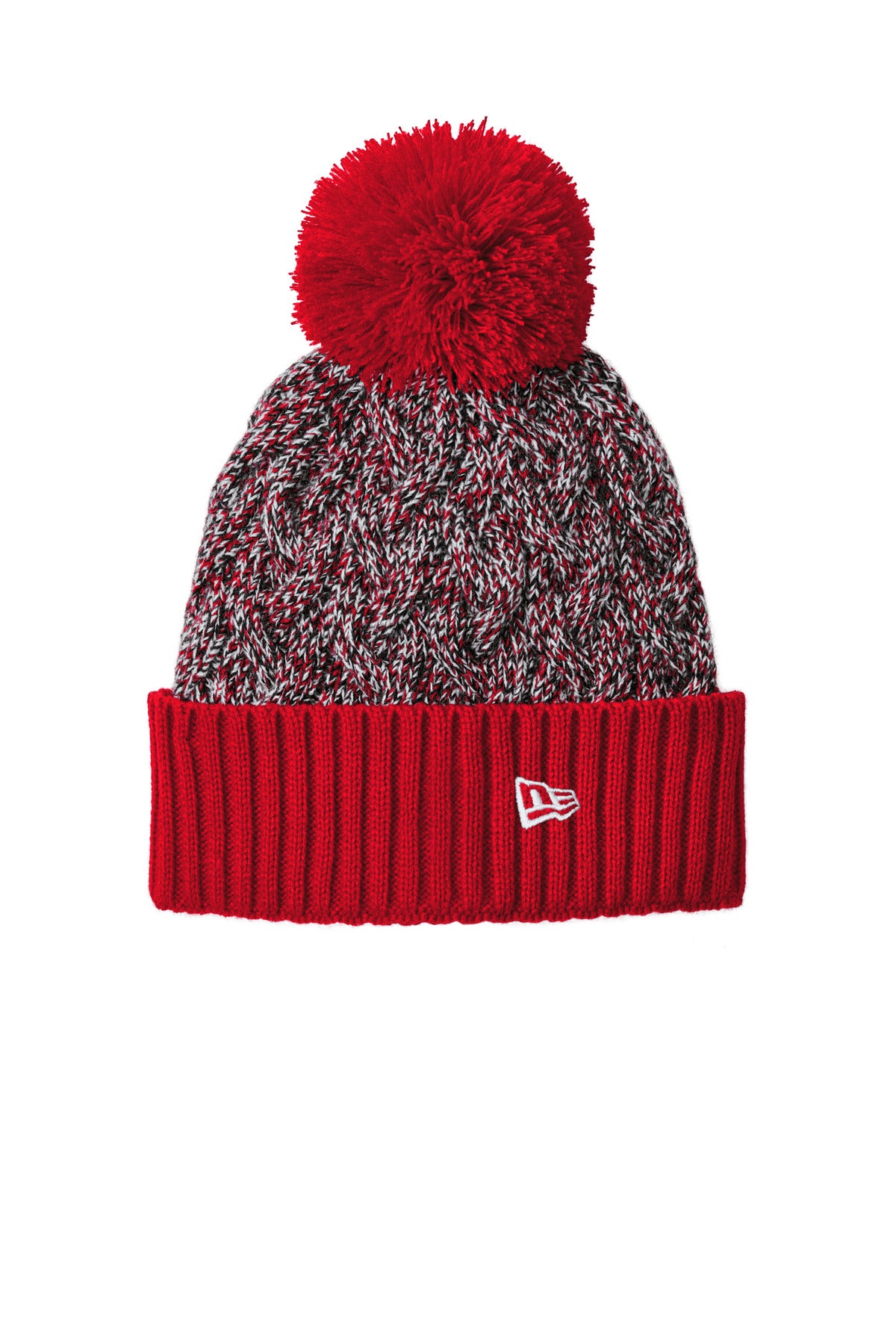 Front View of Scar/Bk/Wh New Era Marled Knit Pom Beanie NE910
