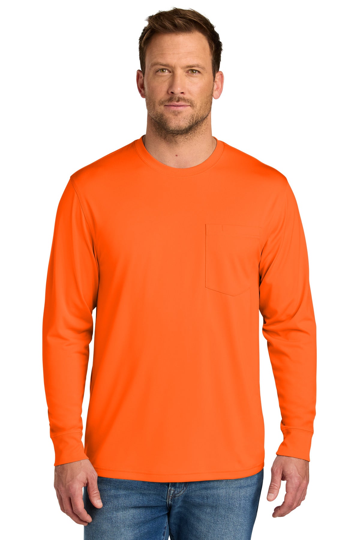 Front View of SftyOrg CornerStone Workwear Pro Long Sleeve Pocket Tee CS440LSP