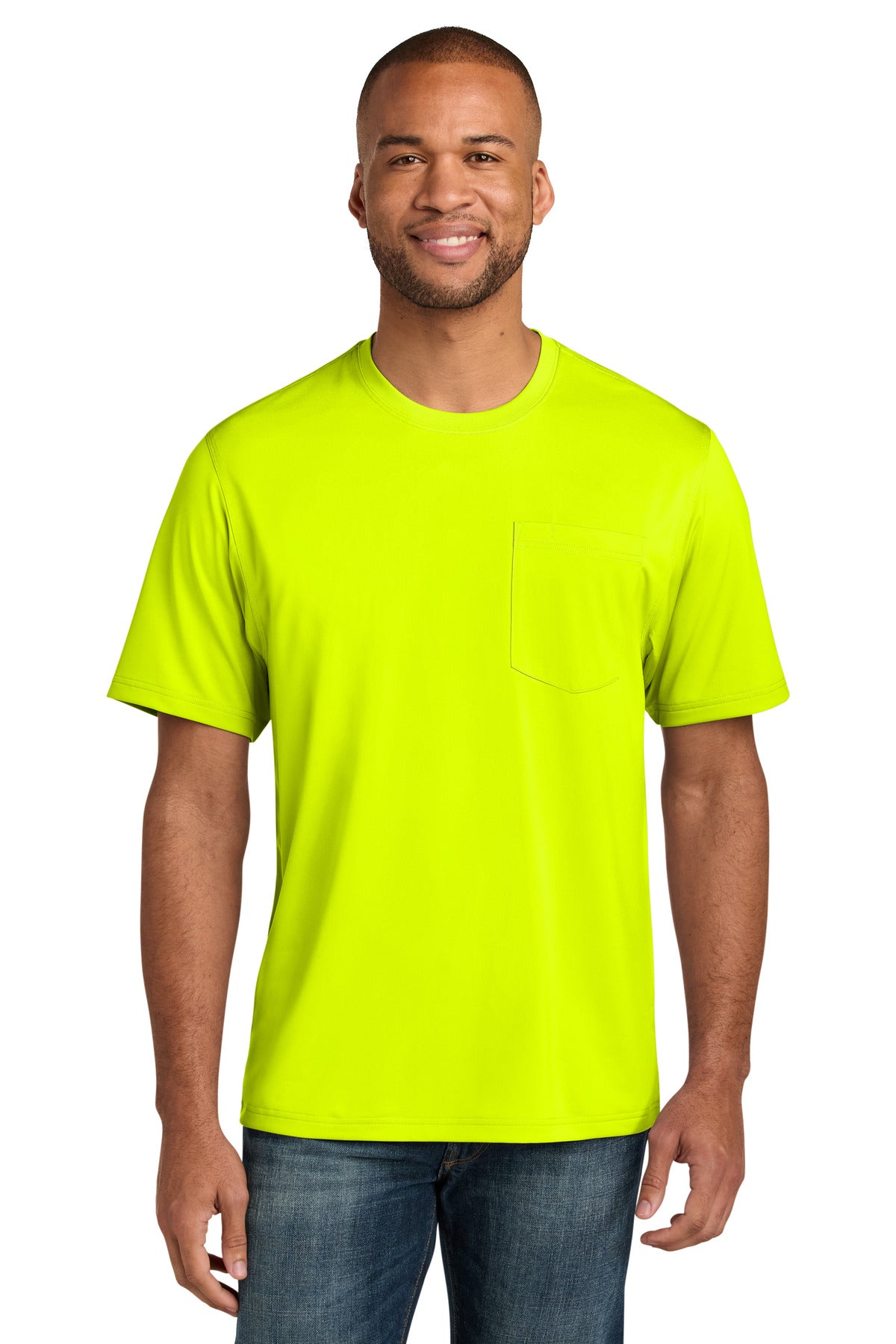 Front View of SftyYellow CornerStone Workwear Pro Short Sleeve Pocket Tee CS440P