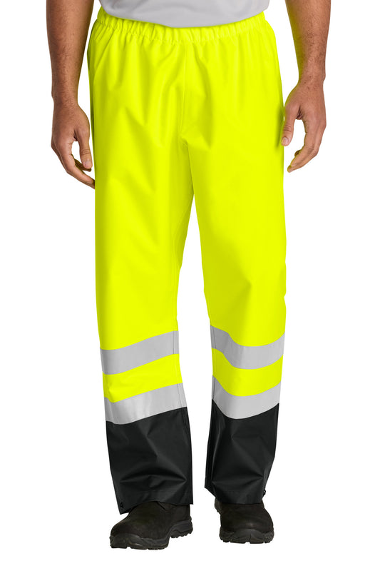 Front View of SftyYl/Blk CornerStone ANSI Class E Pull-On Rain Pant CSP504