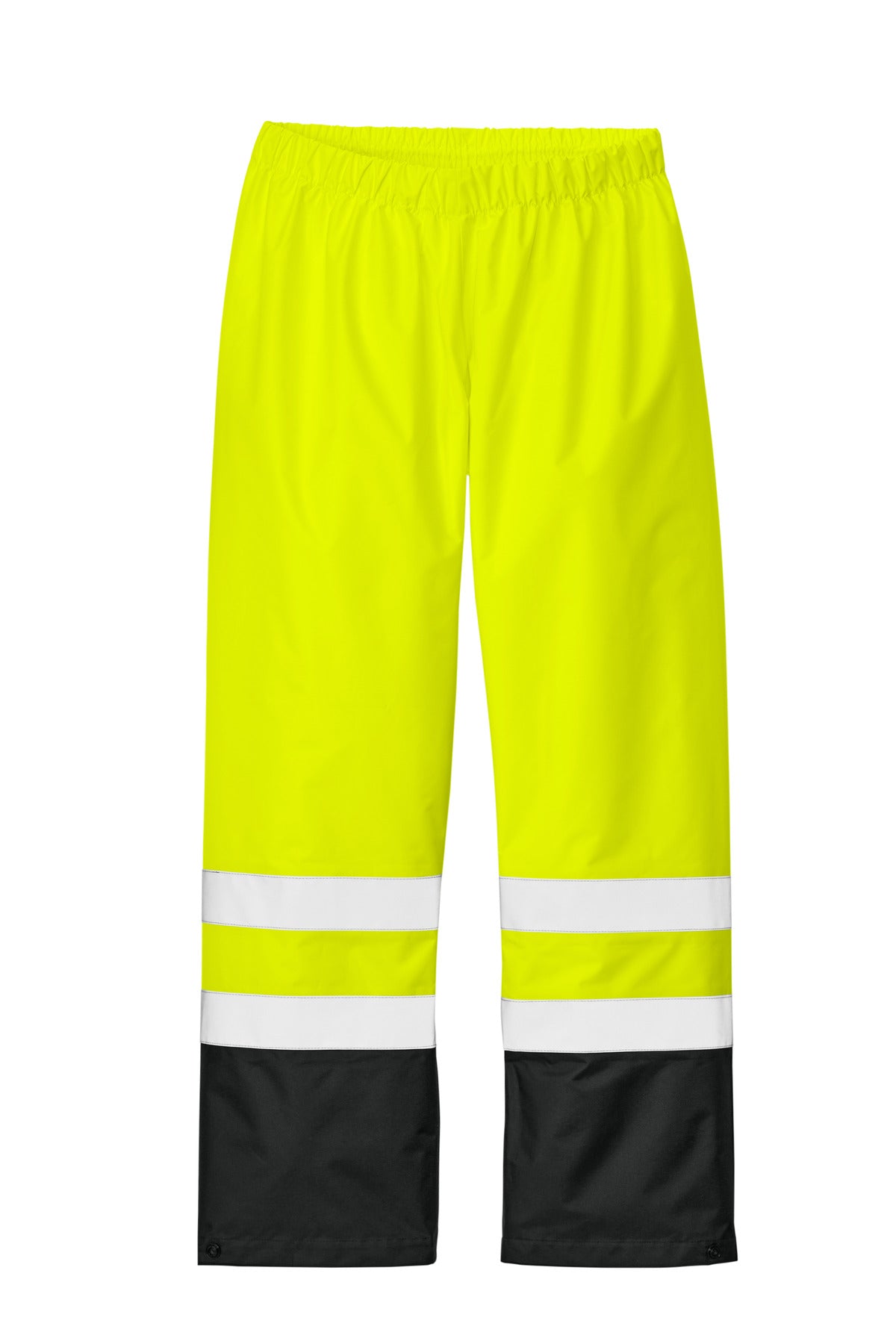 Front View of SftyYl/Blk CornerStone ANSI Class E Pull-On Rain Pant CSP504