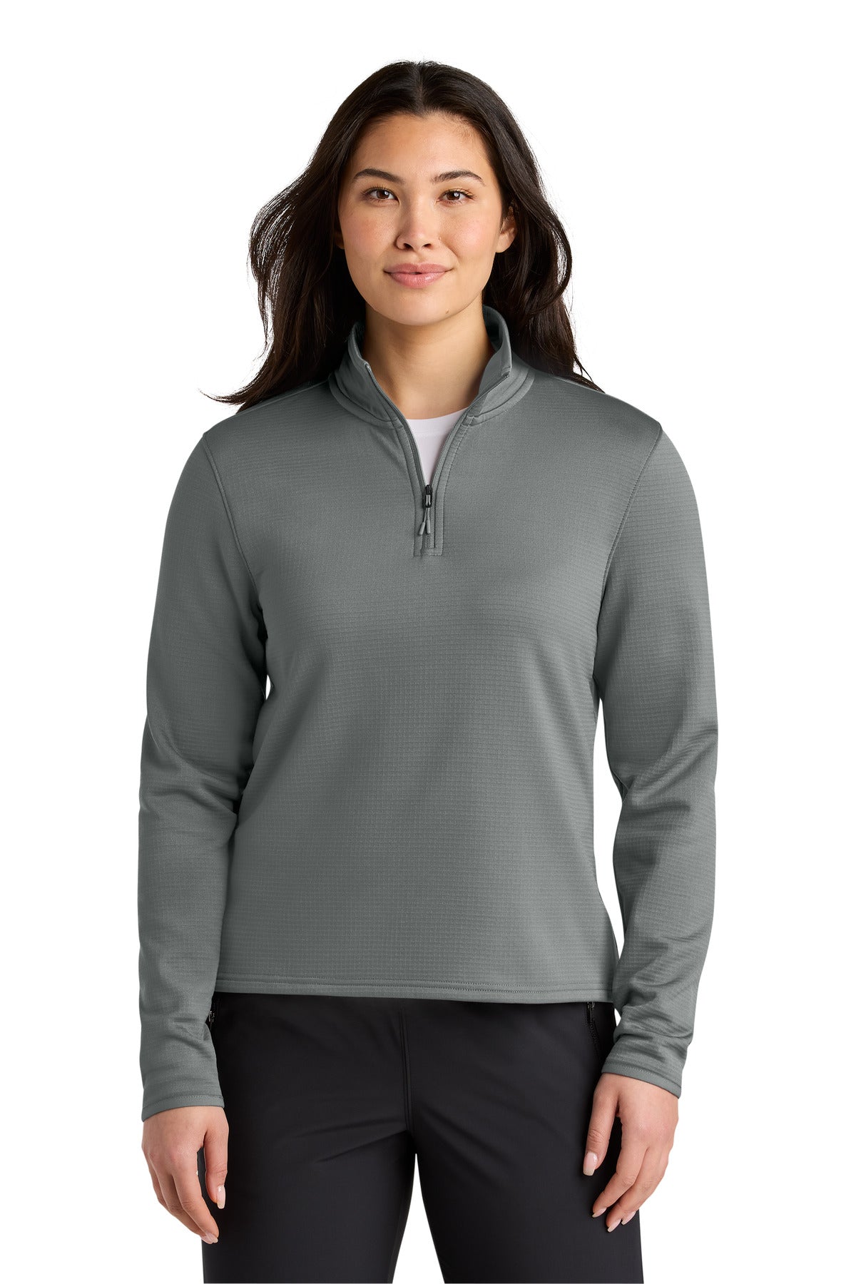 Front View of SmokedPrGy The North Face Women's Aim 1/4-Zip Fleece NF0A8FQK