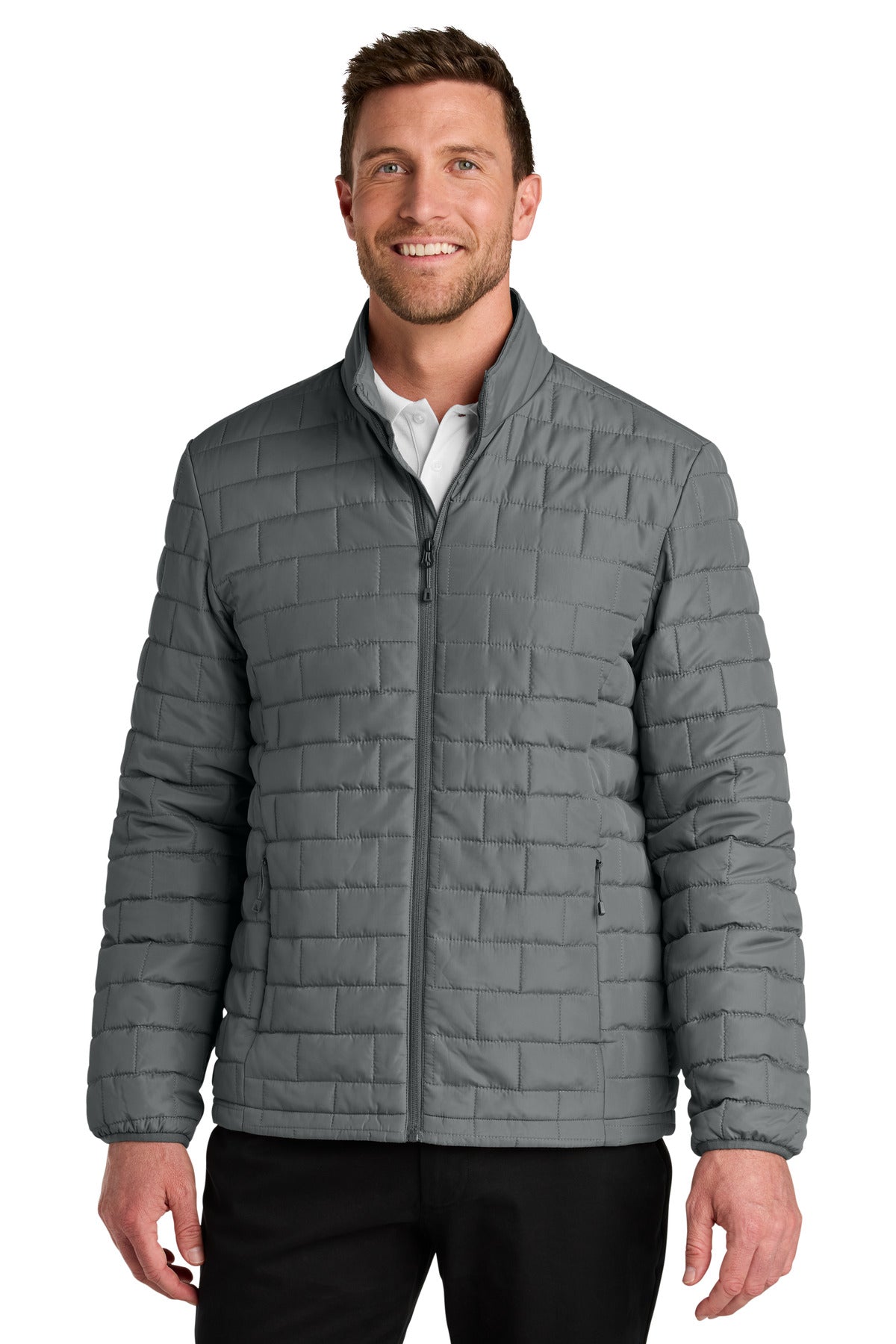 Front View of SmokeGrey Port Authority C-FREE Brick Jacket J854