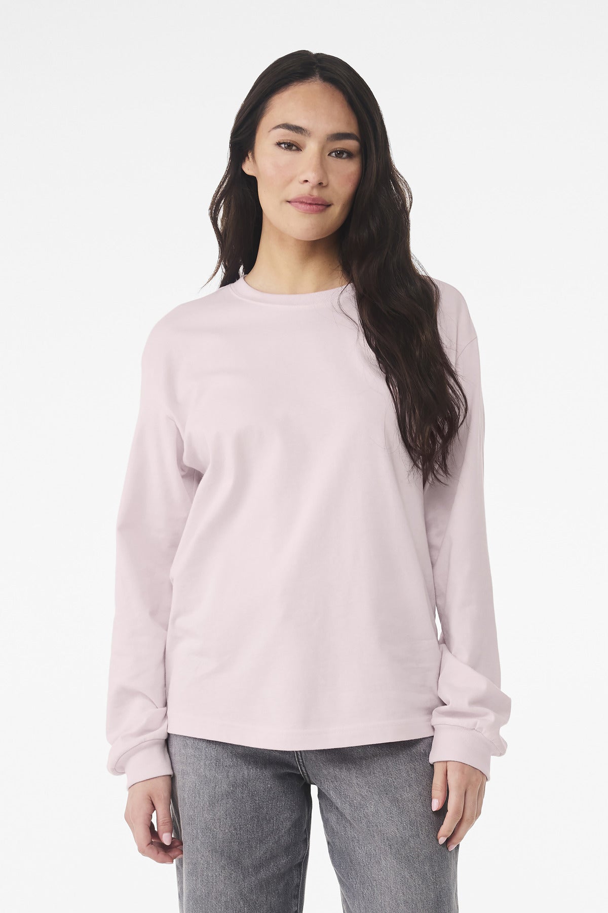 Front View of SoftPink BELLA+CANVAS Unisex 6-Ounce Heavyweight Long Sleeve Tee BC3511
