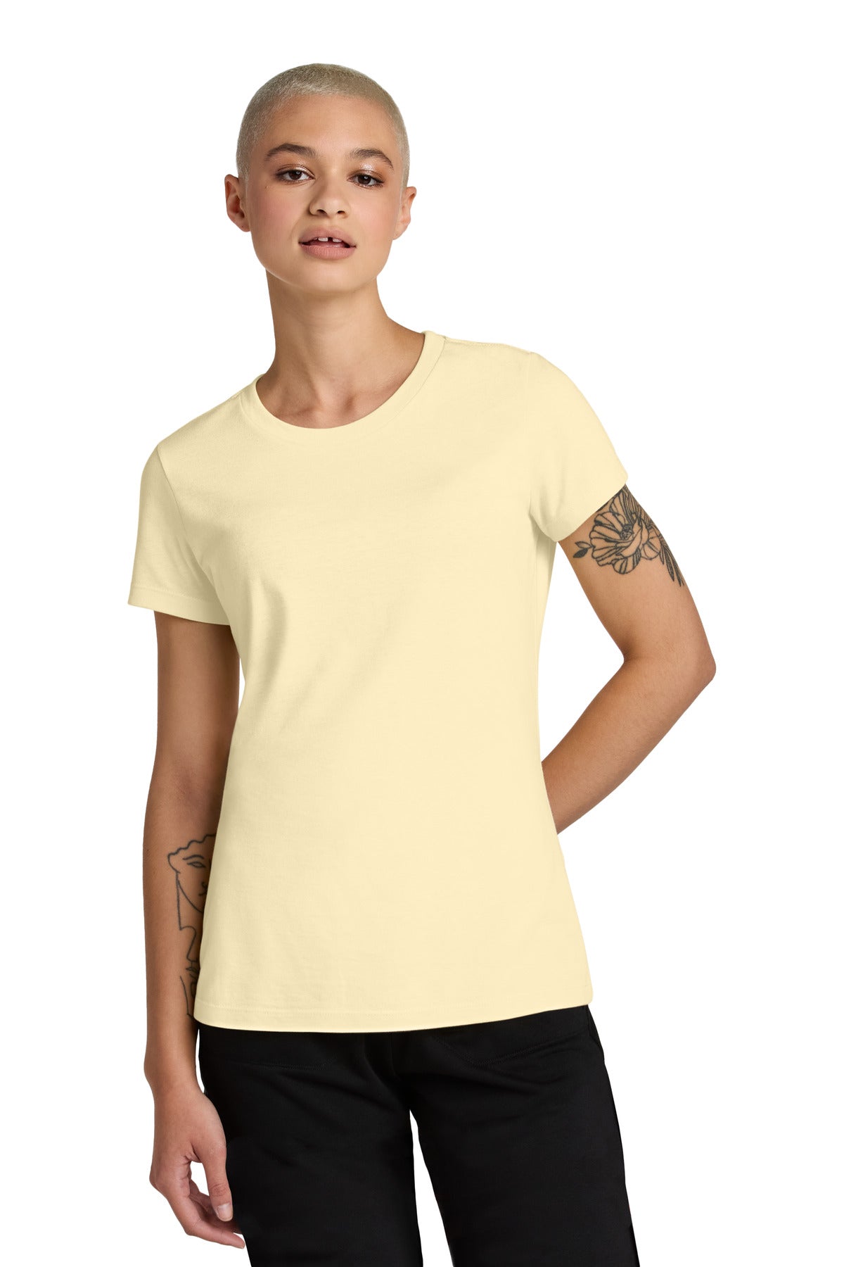 Front View of SoftYellow District Women's Perfect Weight CVC Tee DT188