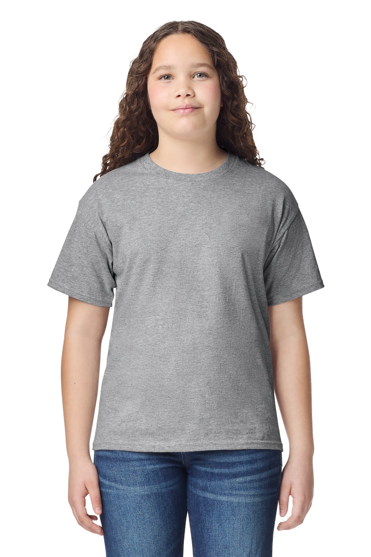 Front View of SportGrey Gildan Youth Light Cotton Tee 3000B