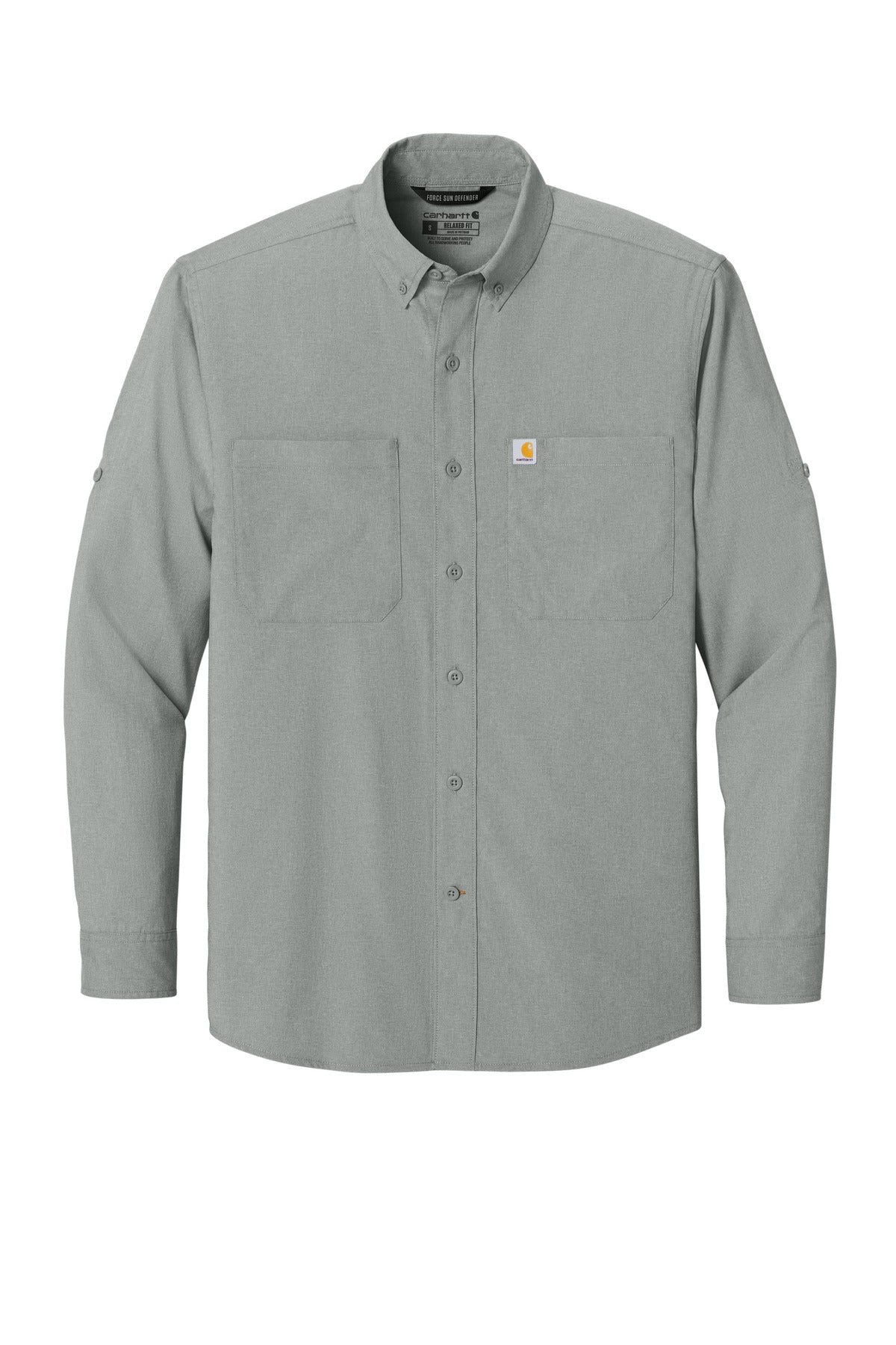 Front View of Steel Carhartt Force Sun Defender Long Sleeve Shirt CT107106