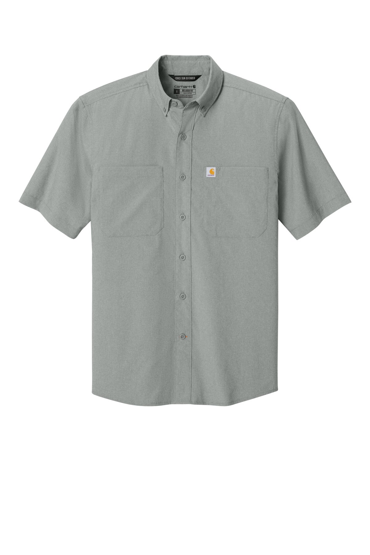 Front View of Steel Carhartt Force Sun Defender Short Sleeve Shirt CT107107