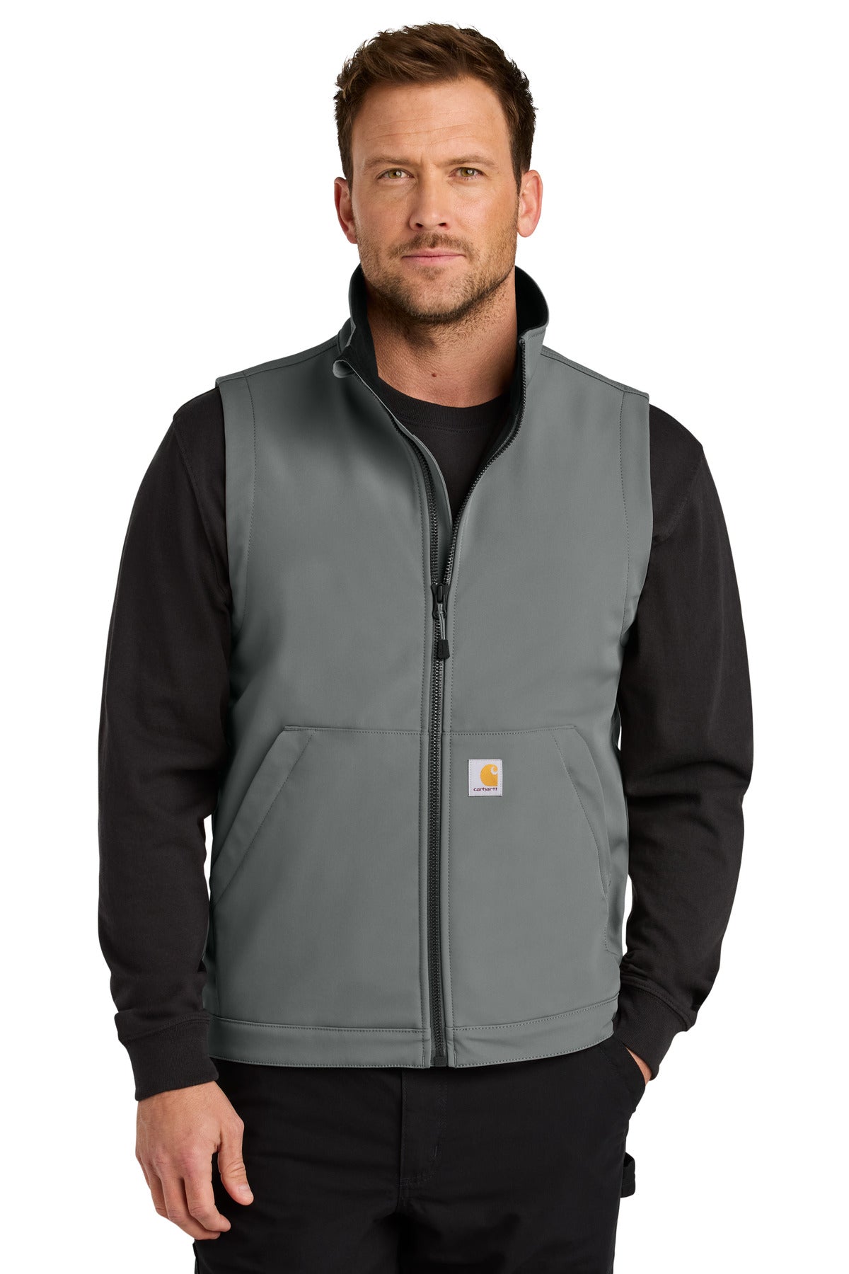 Front View of Steel Carhartt Rain Defender Soft Shell Vest CT106439