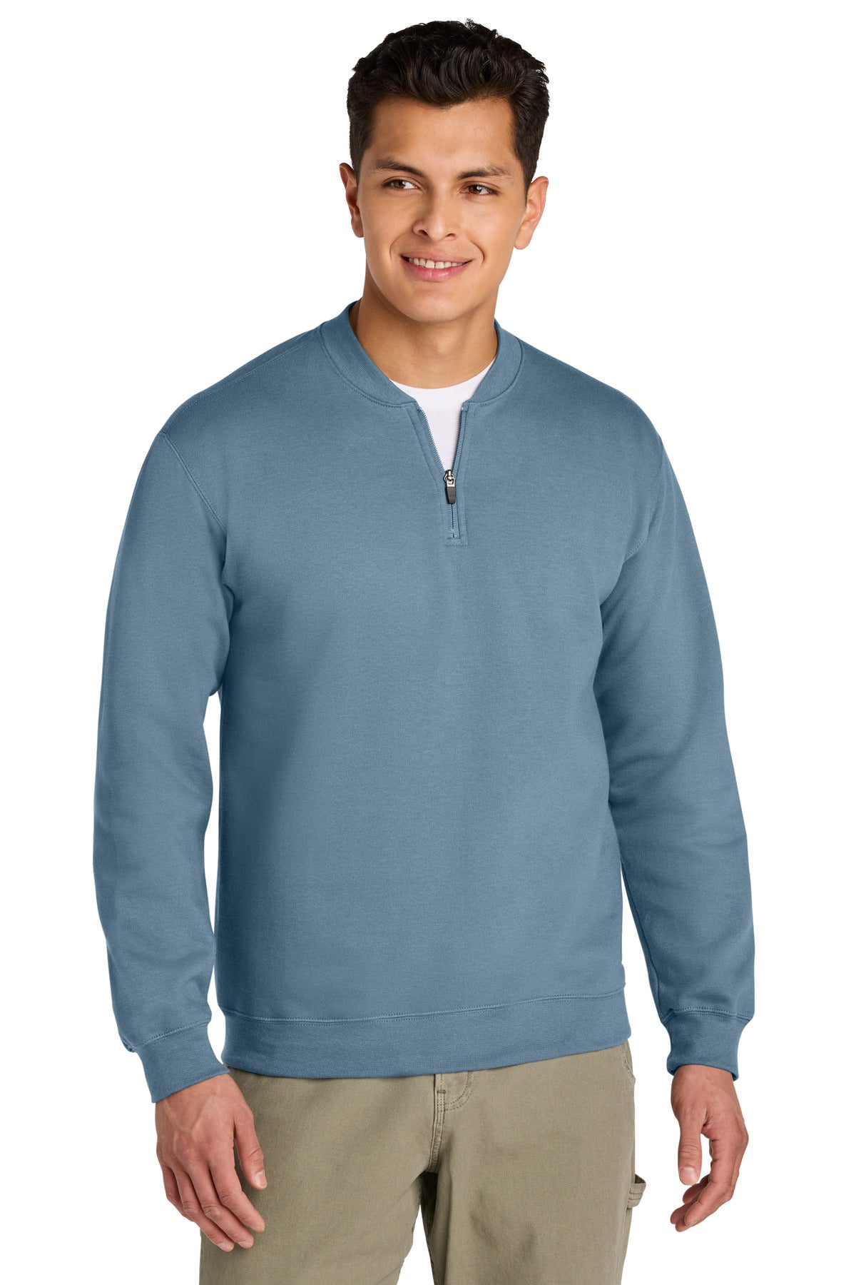 Front View of StoneBlue Gildan Softstyle Midweight Fleece 1/4-Zip SF008