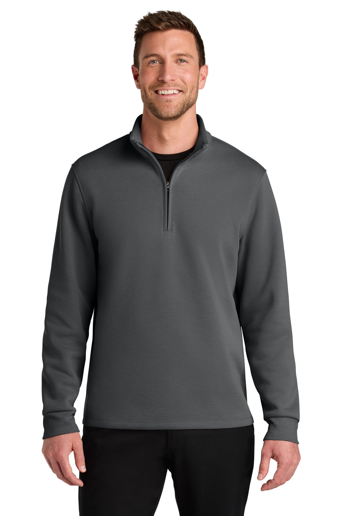 Front View of StormGrey Port Authority Wearever Signature Double Pique 1/4-Zip K210