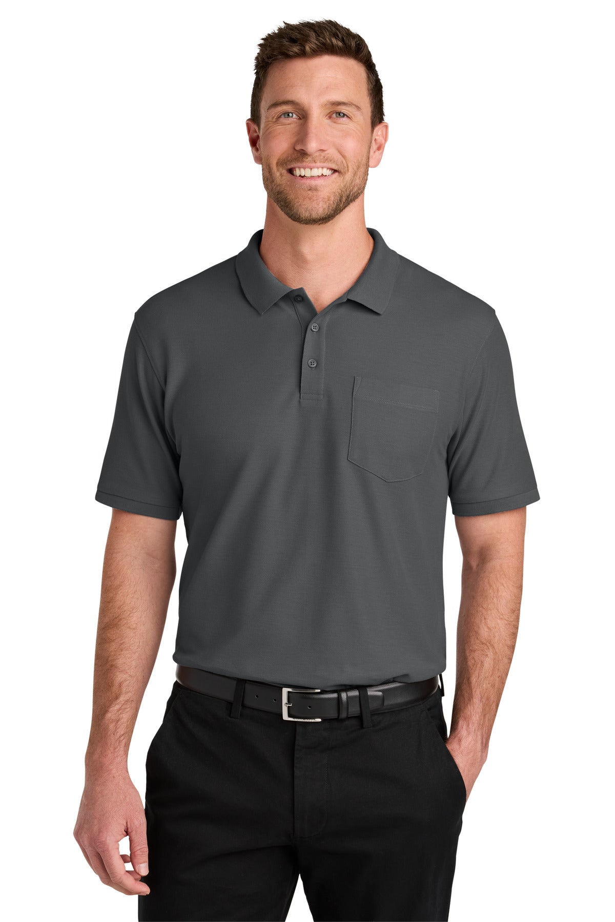 Front View of StormGrey Port Authority Wearever Signature Pique Pocket Polo K200P