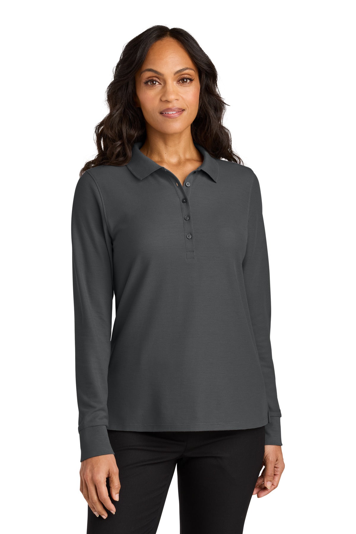Front View of StormGrey Port Authority Women's Wearever Signature Pique Long Sleeve Polo LK200LS