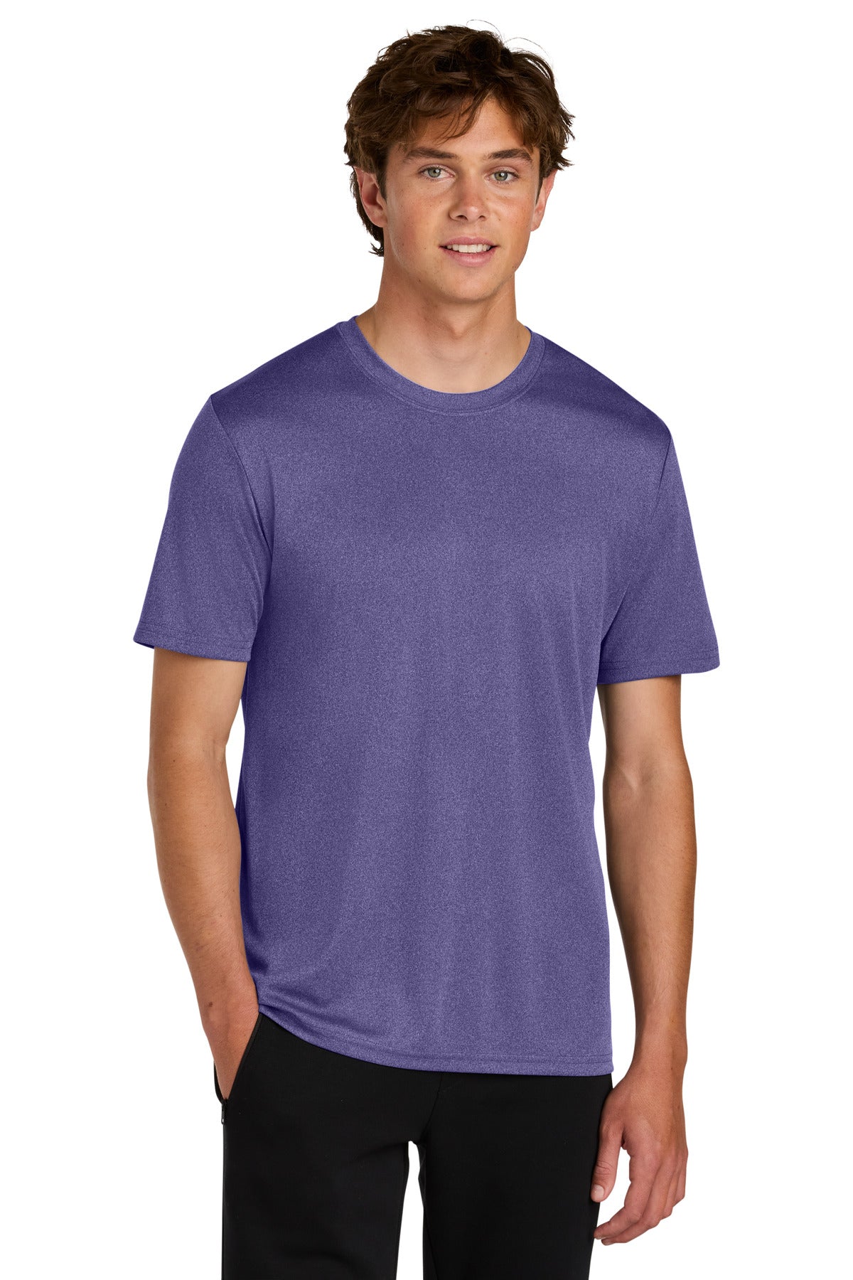 Front View of TmPrpHthr Port & Co Heather Performance Tee PC390