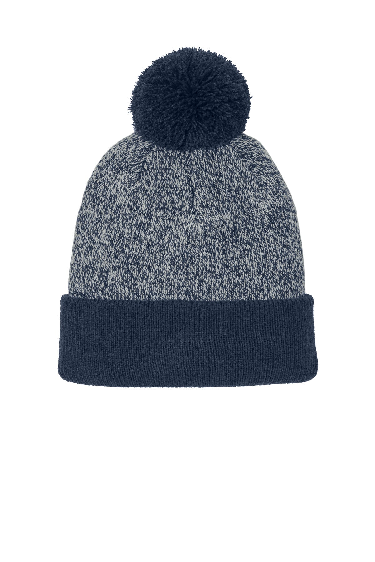 Front View of TNv/Silver Sport-Tek Halftime Heather Pom Beanie STC68