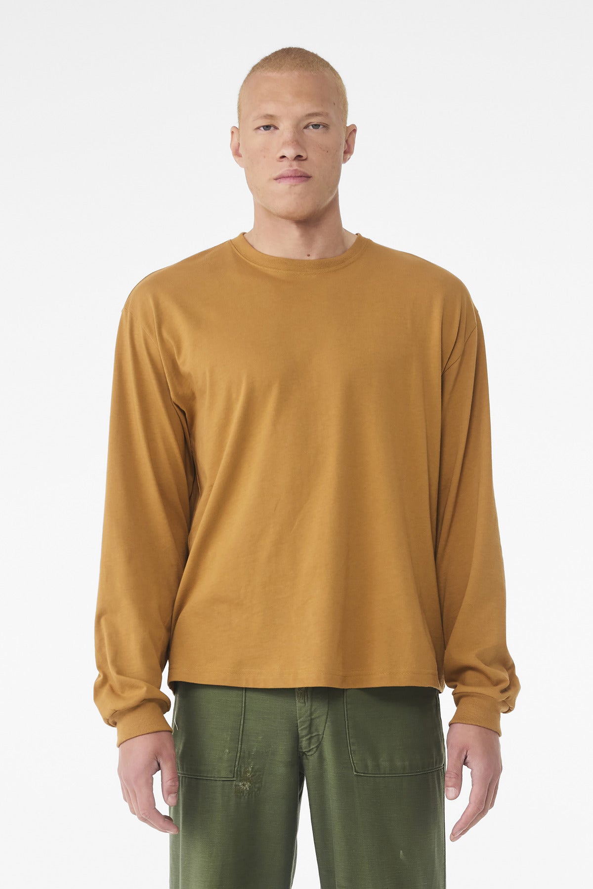 Front View of Toast BELLA+CANVAS Unisex 6-Ounce Heavyweight Long Sleeve Tee BC3511