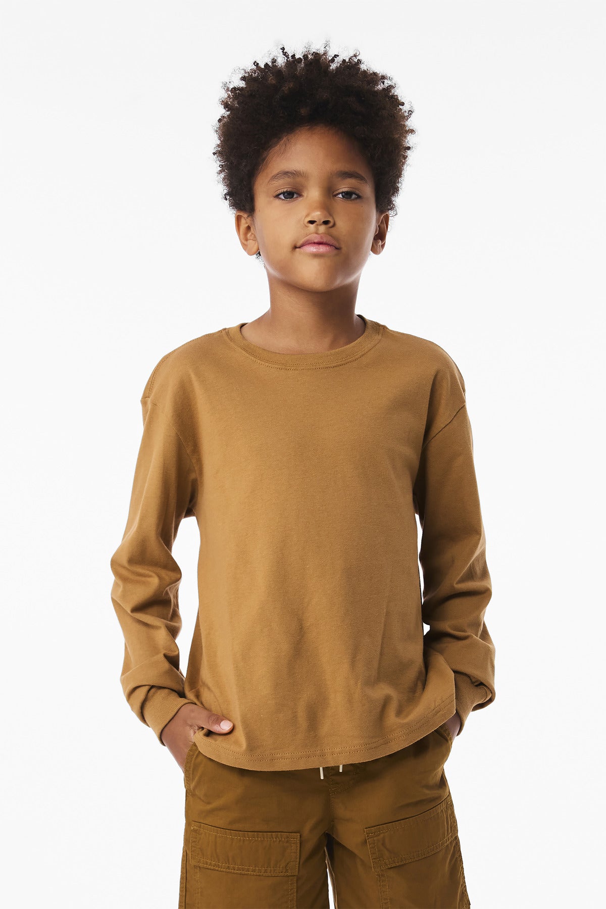 Front View of Toast BELLA+CANVAS Youth 6-Ounce Heavyweight Long Sleeve Tee BC3511Y