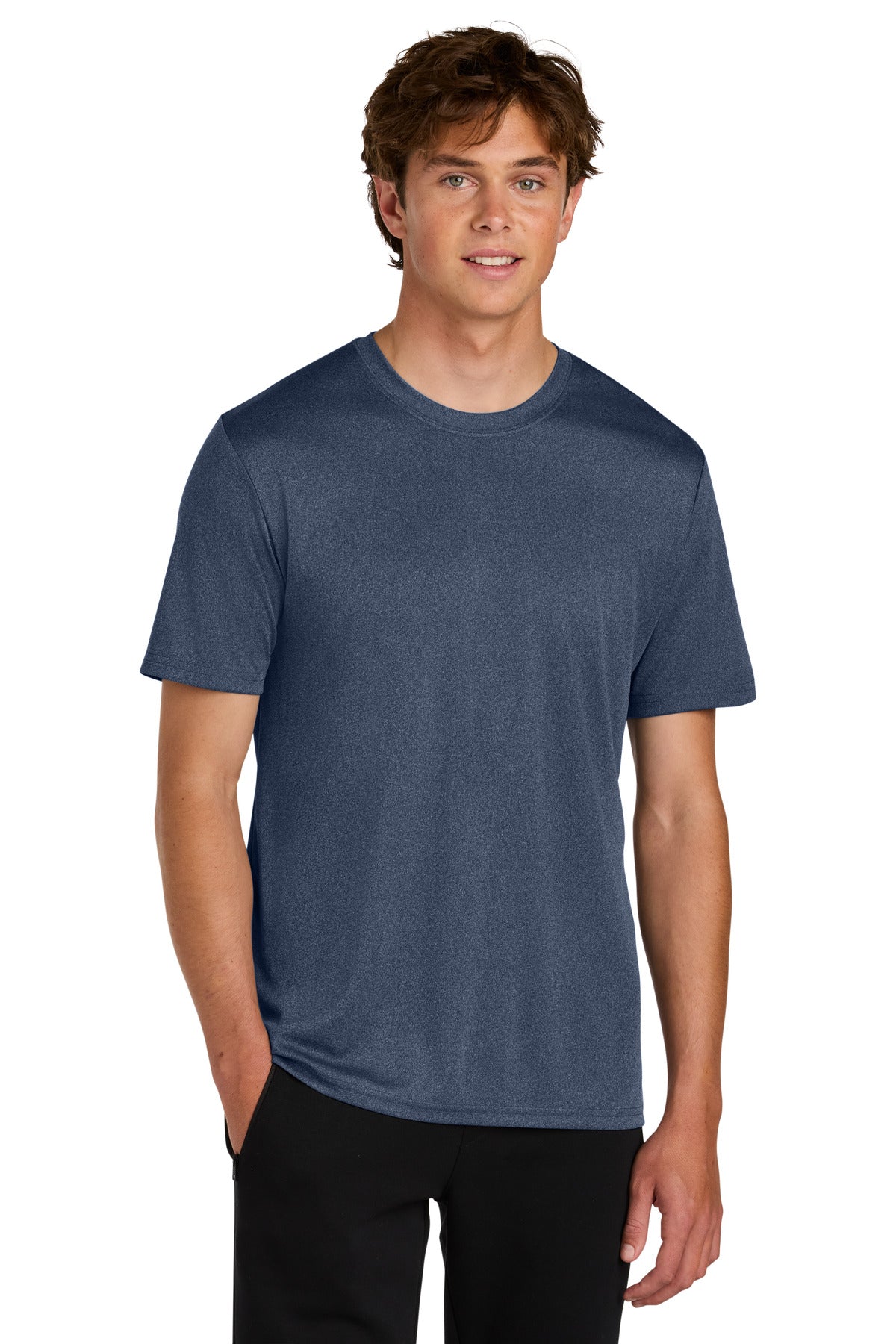 Front View of TrNvyHthr Port & Co Heather Performance Tee PC390