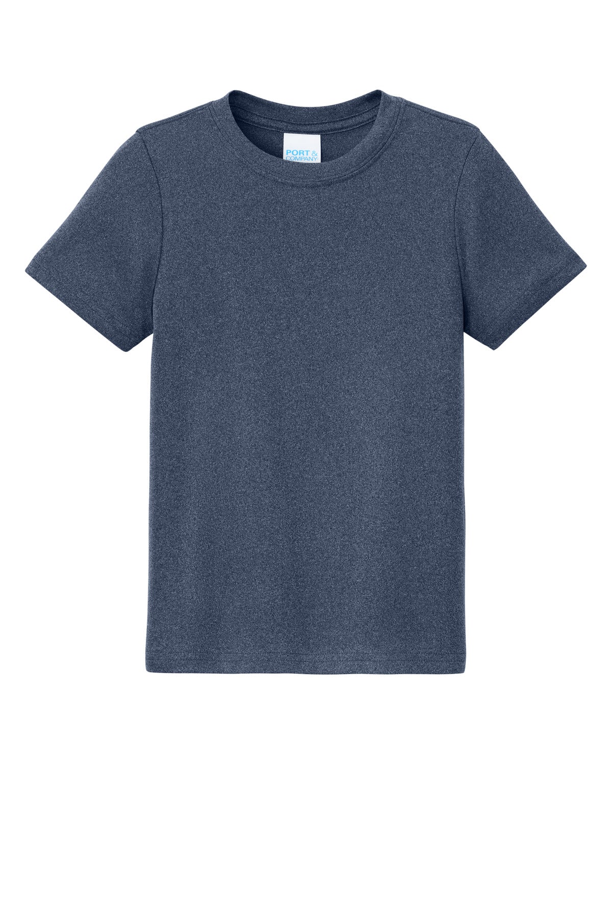 Front View of TrNvyHthr Port & Co Youth Heather Performance Tee PC390Y