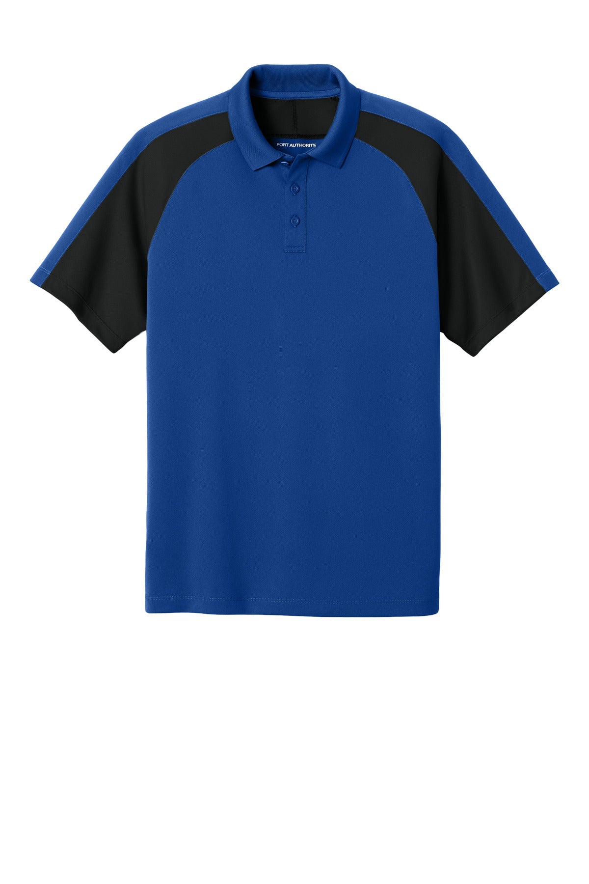 Front View of TRoyal/Bk Port Authority Wearever Performance Pique Colorblock Polo K247