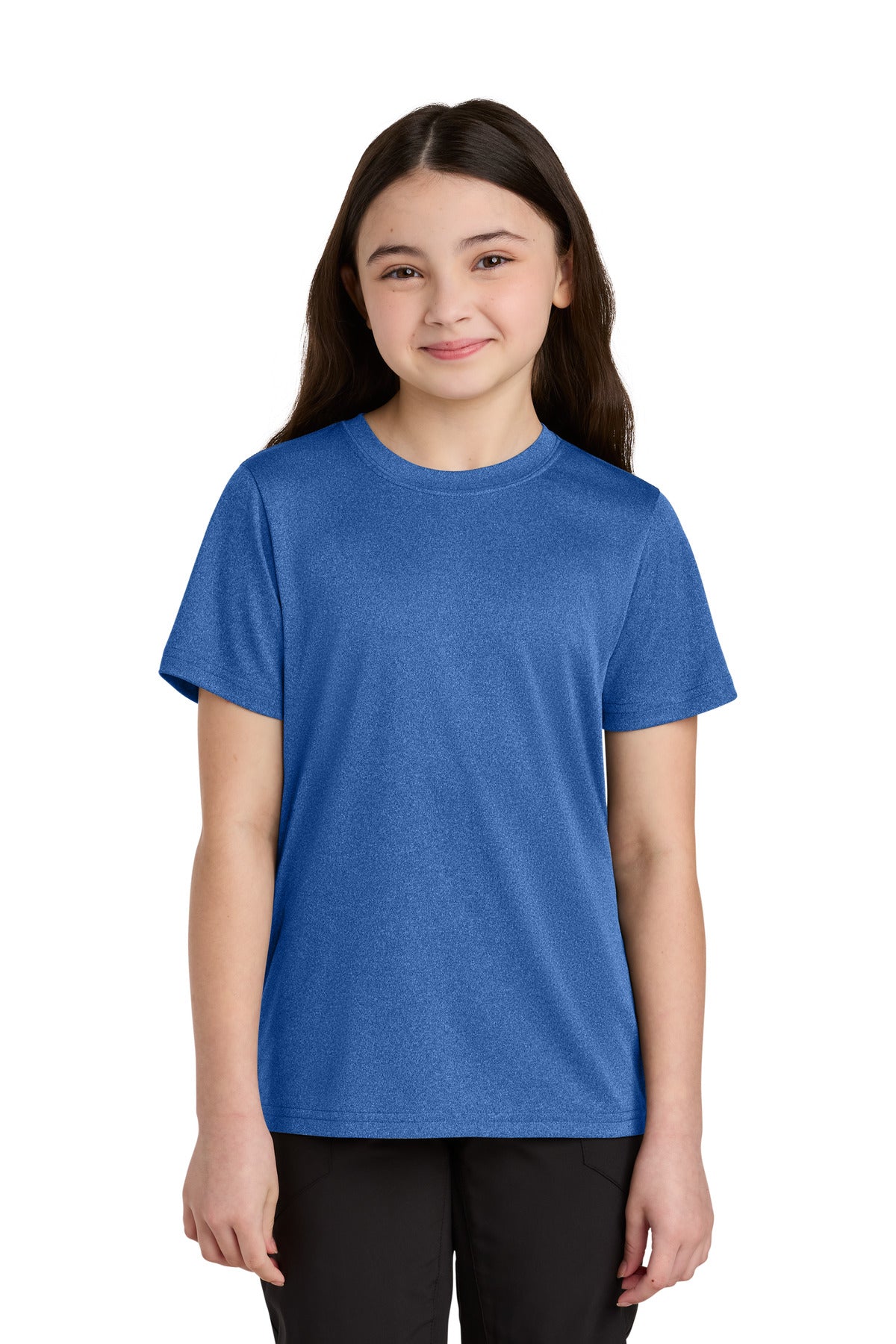 Front View of TRoyHthr Port & Co Youth Heather Performance Tee PC390Y