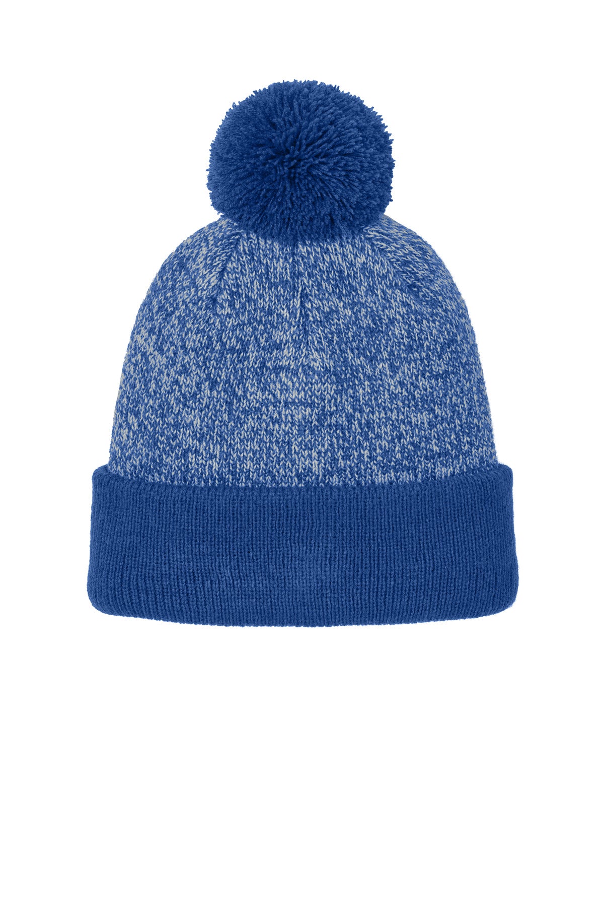 Front View of TRoy/Slvr Sport-Tek Halftime Heather Pom Beanie STC68
