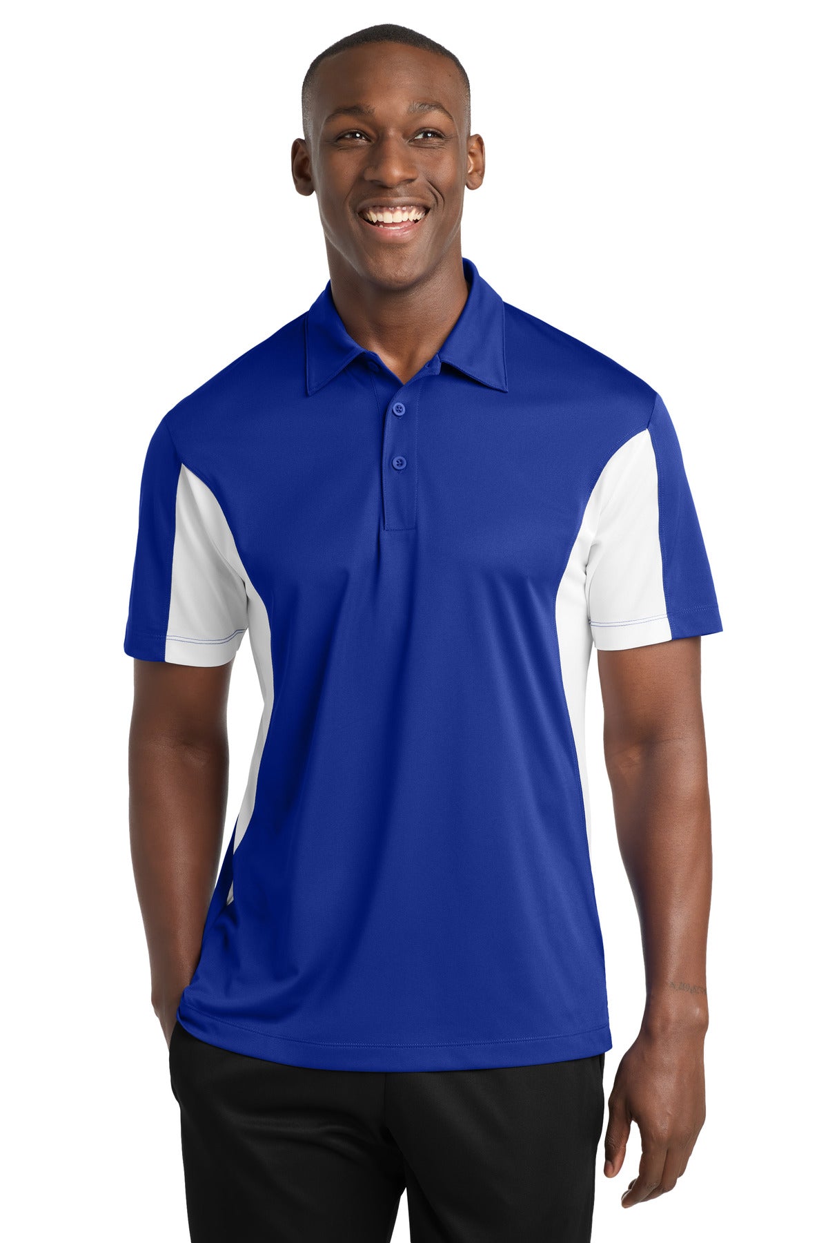 Front View of True Royal/Wht Sport-Tek Side Blocked Micropique Sport-Wick Polo. ST655