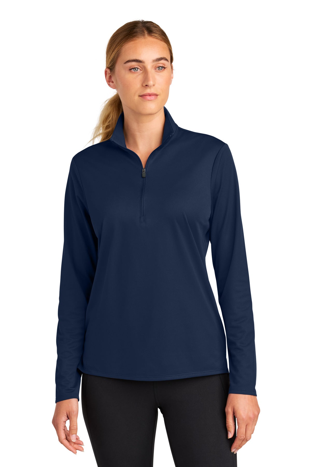 Front View of TrueNavy Sport-Tek Women's Micropique Sport-Wick 1/4-Zip LST672
