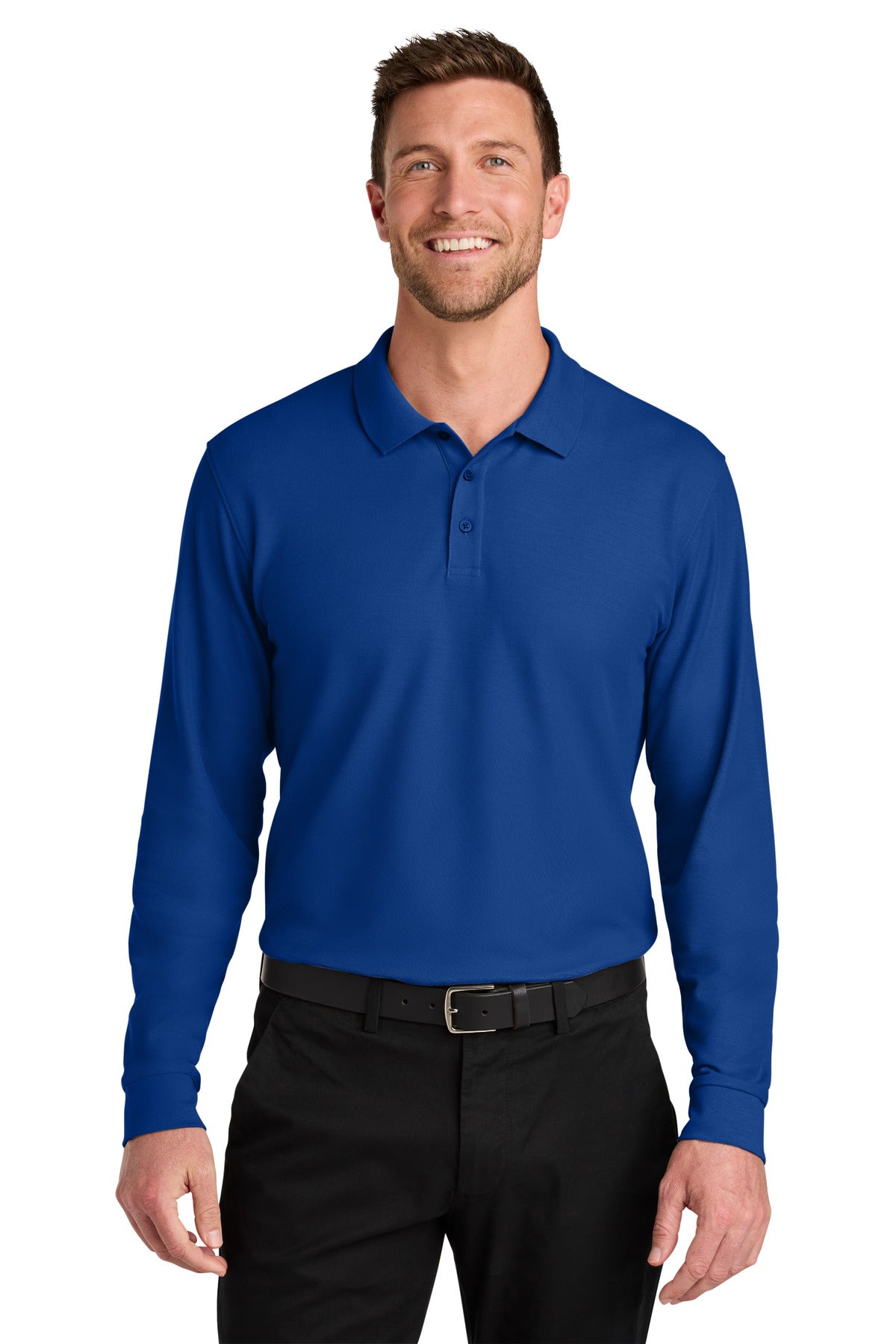 Front View of TrueRoyal Port Authority Wearever Signature Pique Long Sleeve Polo K200LS