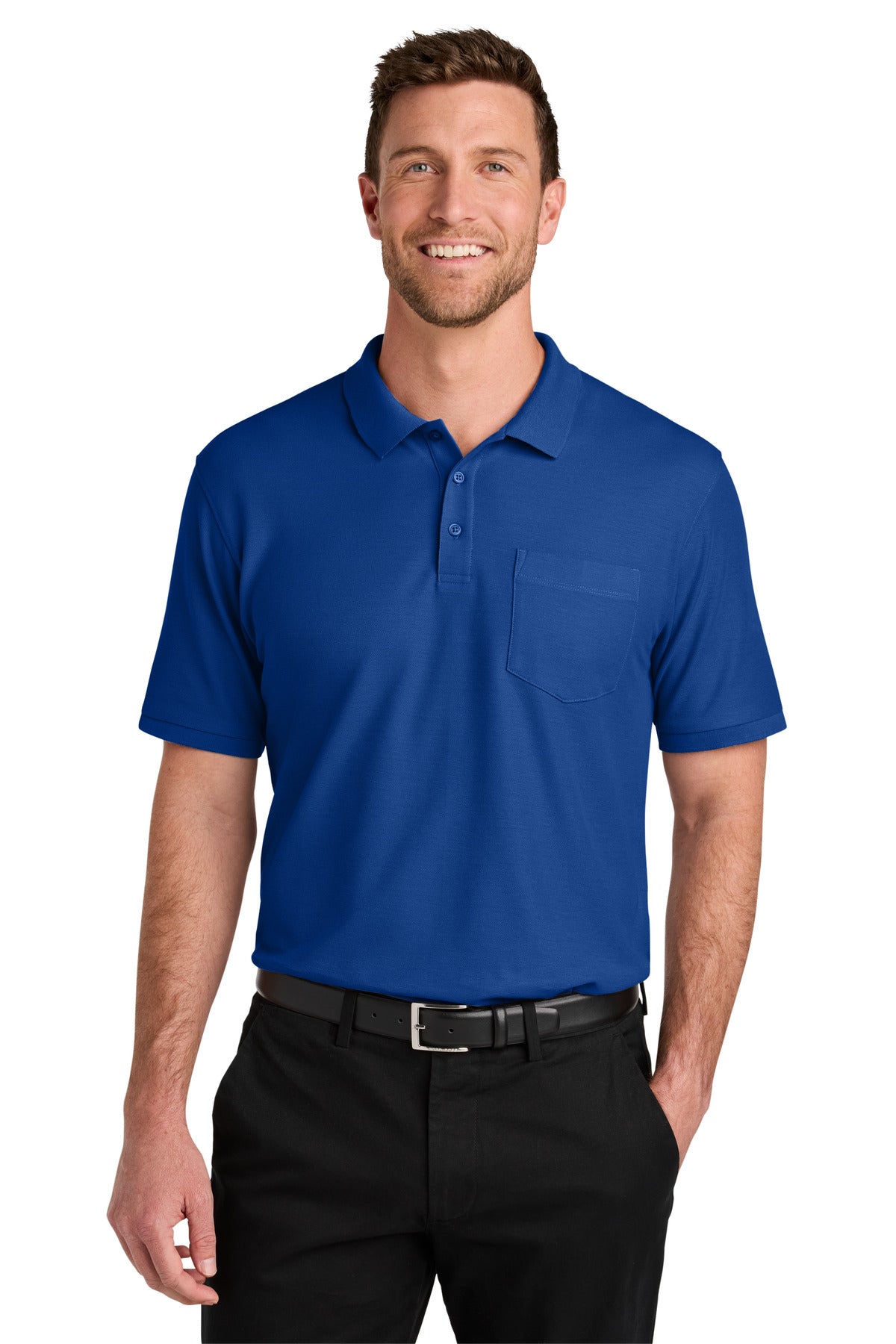 Front View of TrueRoyal Port Authority Wearever Signature Pique Pocket Polo K200P