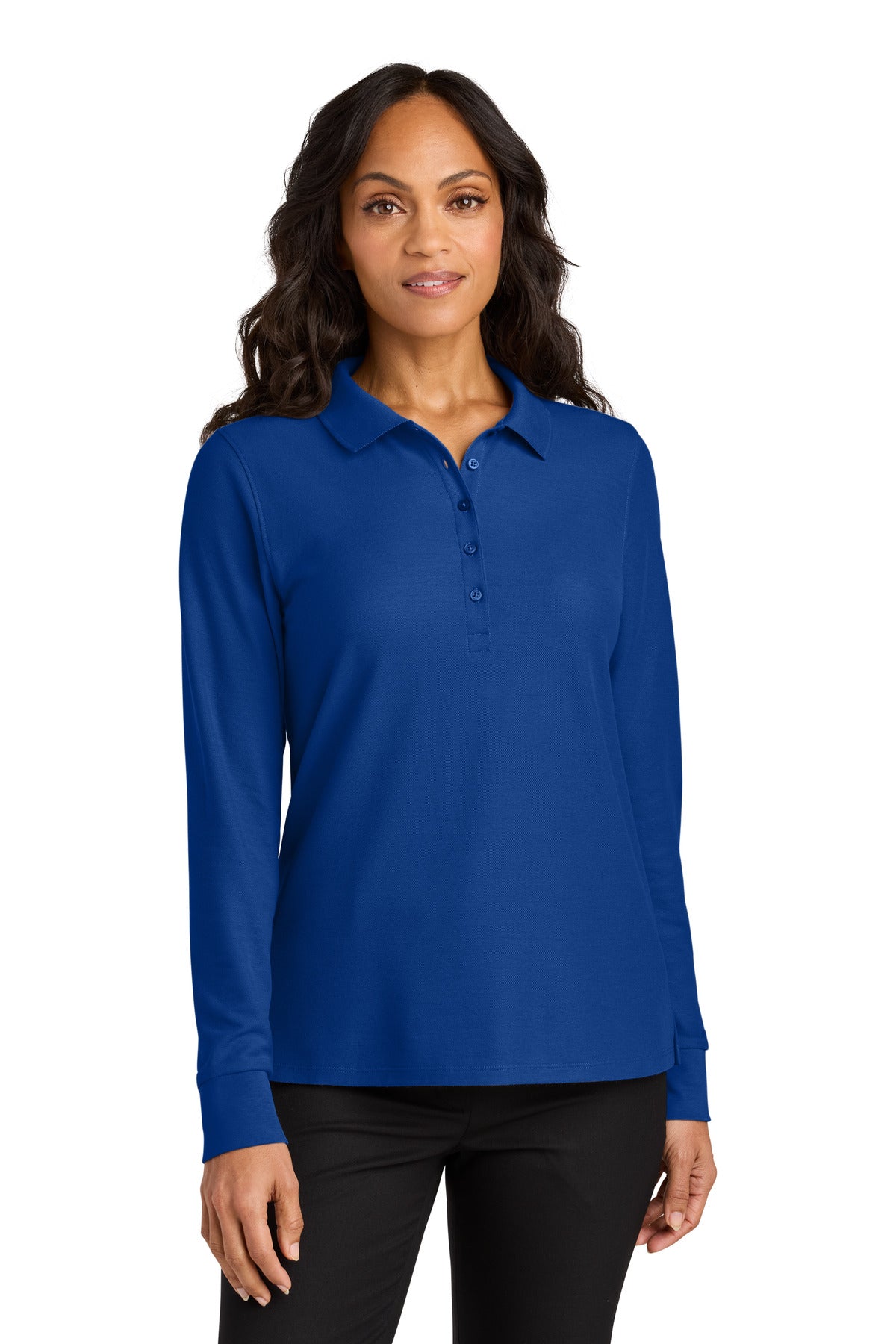 Front View of TrueRoyal Port Authority Women's Wearever Signature Pique Long Sleeve Polo LK200LS