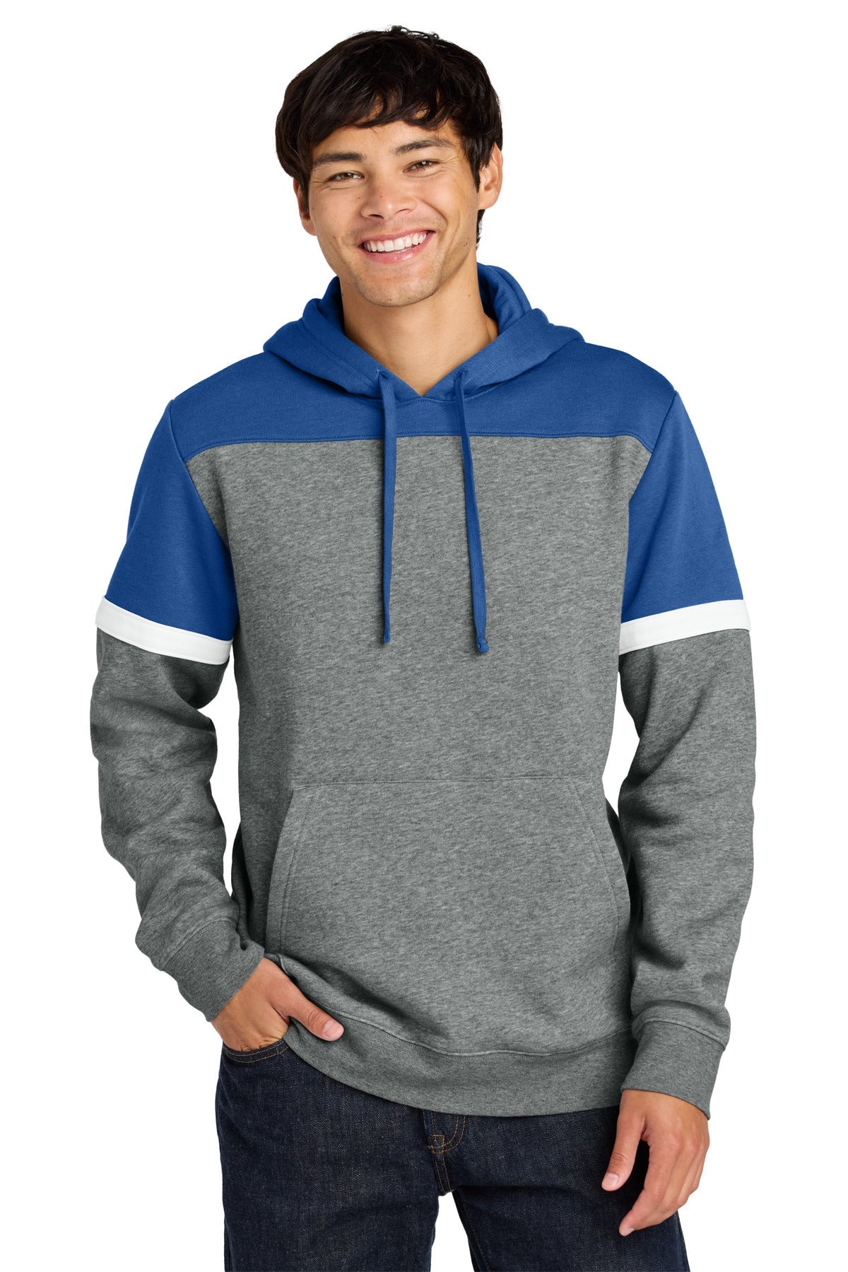 Front View of TRy/VtgHtr Sport-Tek Drive Fleece Colorblock Hoodie STF205