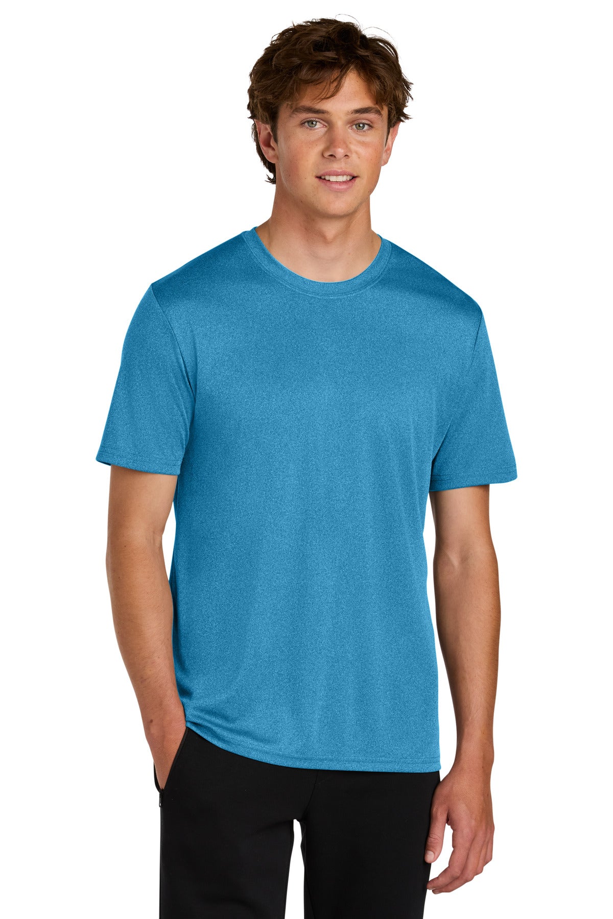 Front View of TurquoiseH Port & Co Heather Performance Tee PC390