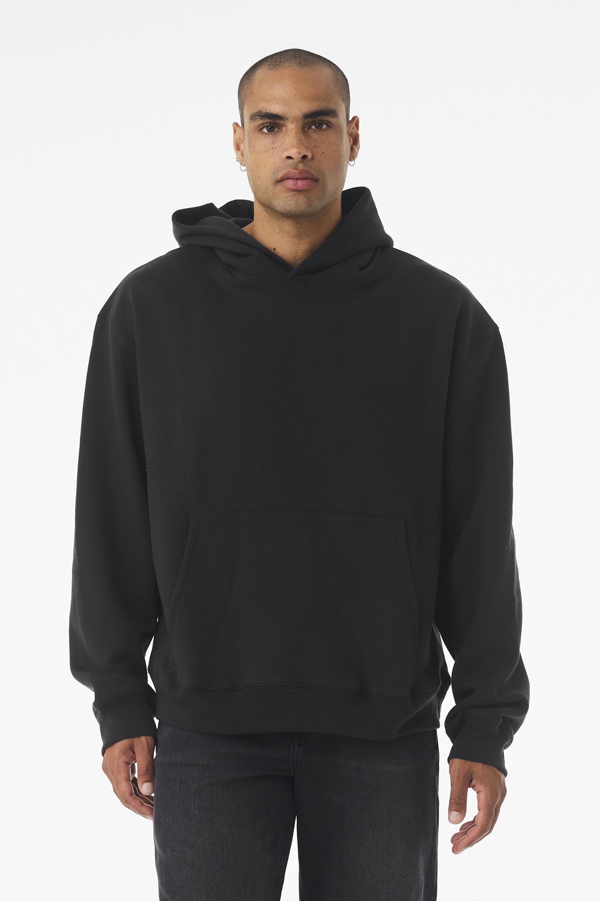 Front View of VtgBlack BELLA+CANVAS Unisex 10-Ounce Heavyweight Pullover Hoodie BC4719