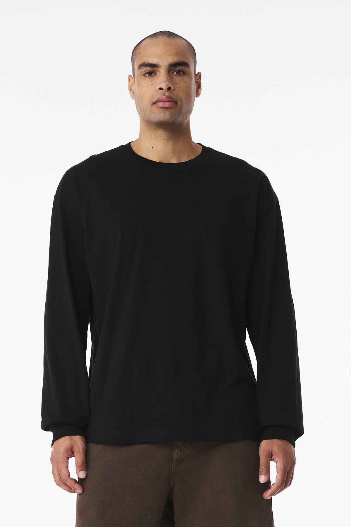 Front View of VtgBlack BELLA+CANVAS Unisex 6-Ounce Heavyweight Long Sleeve Tee BC3511
