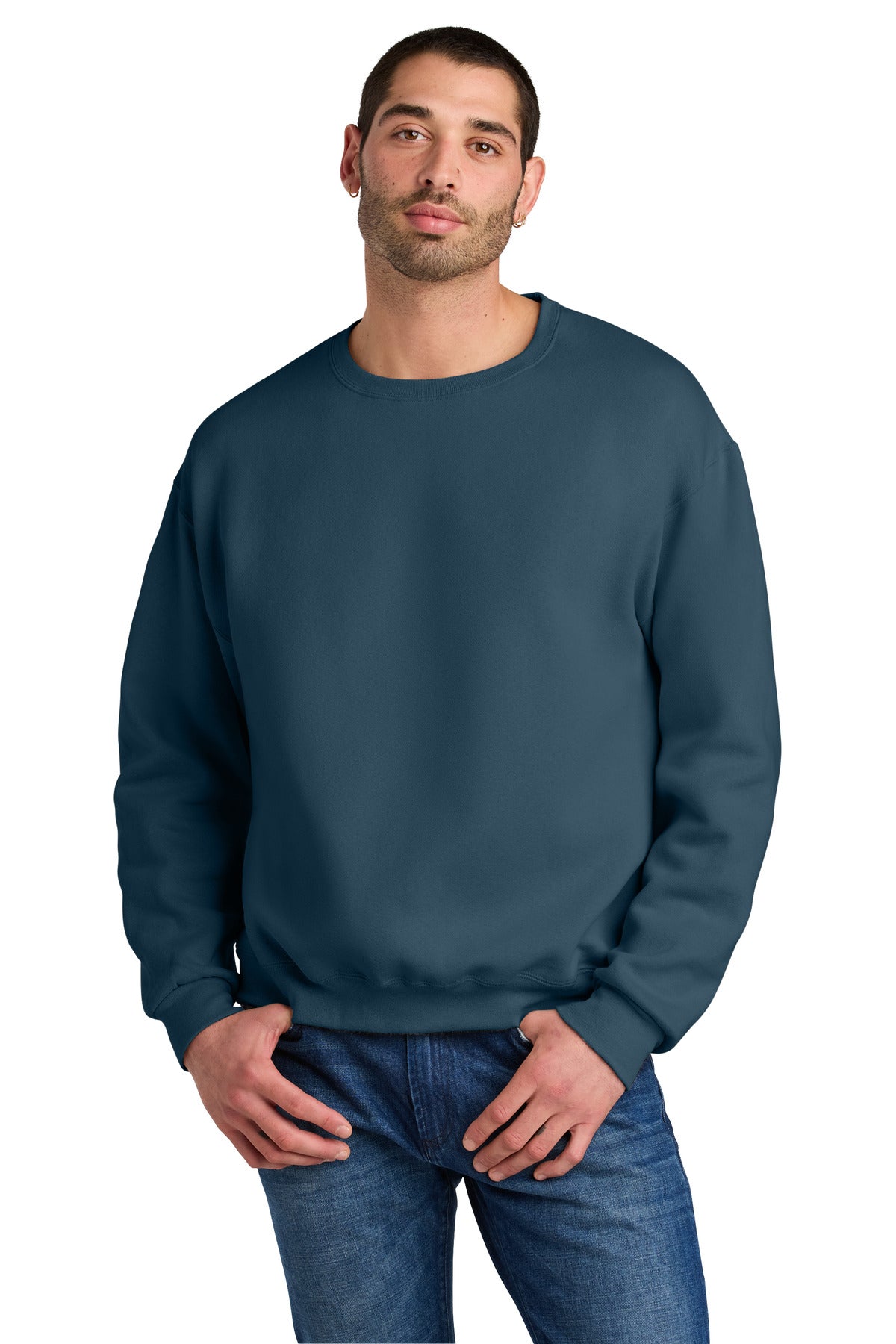 Front View of WashedNavy Jerzees Rugged Unisex Crewneck Sweatshirt C12M