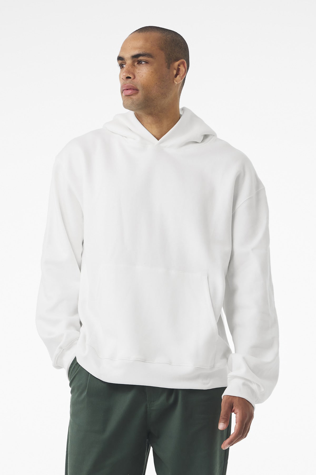Front View of White BELLA+CANVAS Unisex 10-Ounce Heavyweight Pullover Hoodie BC4719