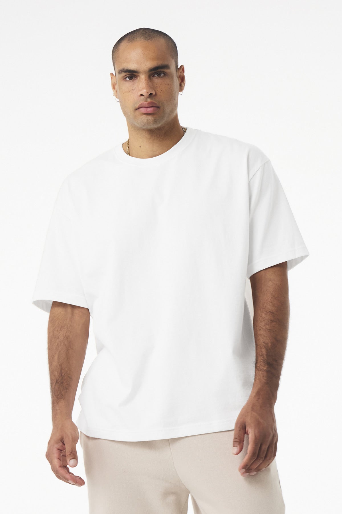 Front View of White BELLA+CANVAS Unisex 7.5-Ounce Heavyweight Tee BC4610