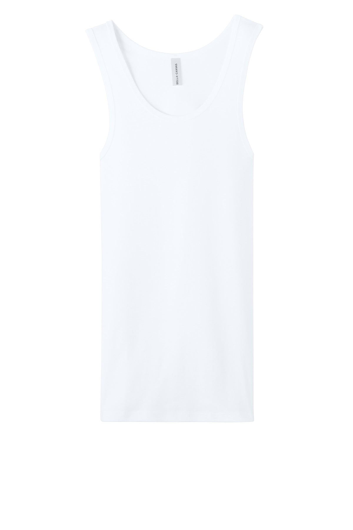 Front View of White BELLA+CANVAS Women's Baby Rib Tank BC1080