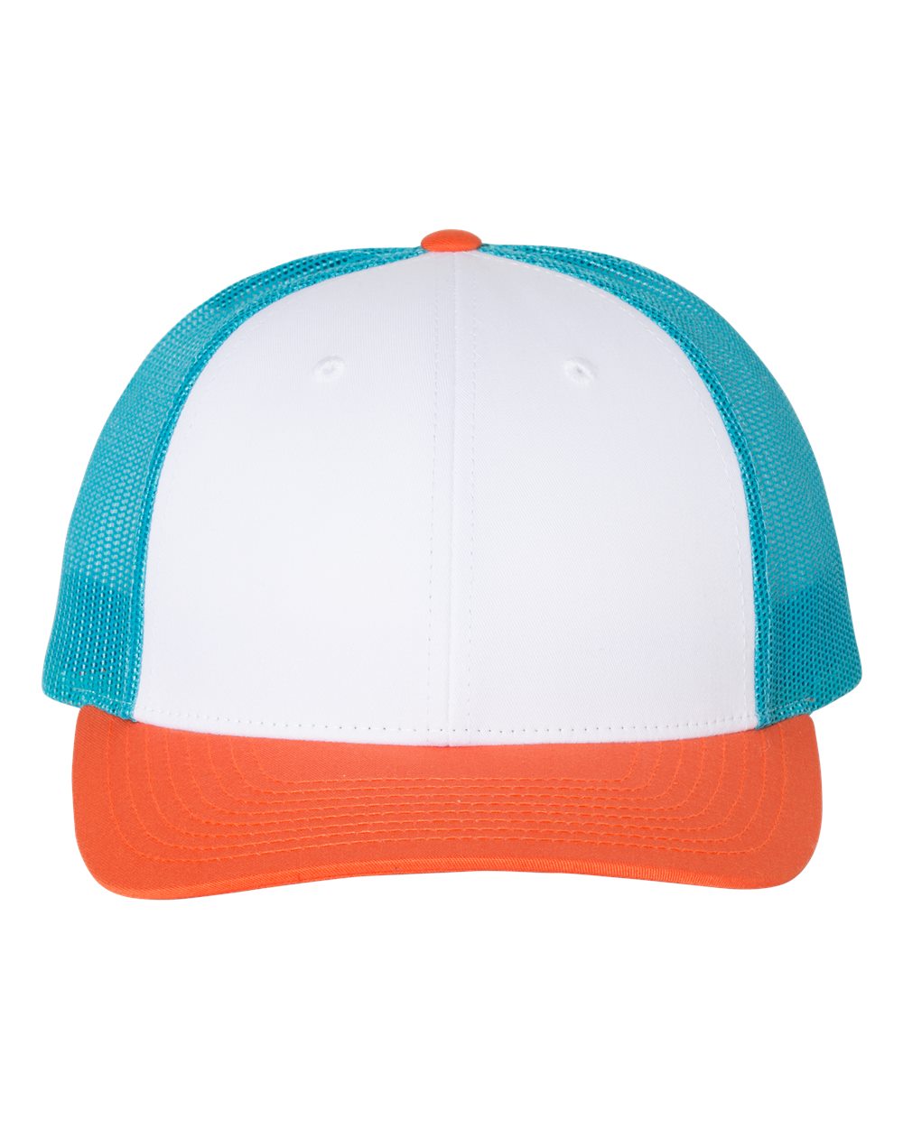 Front View of White/ Blue Hawaiin/ Pale Orange Low Pro Trucker Cap - 115