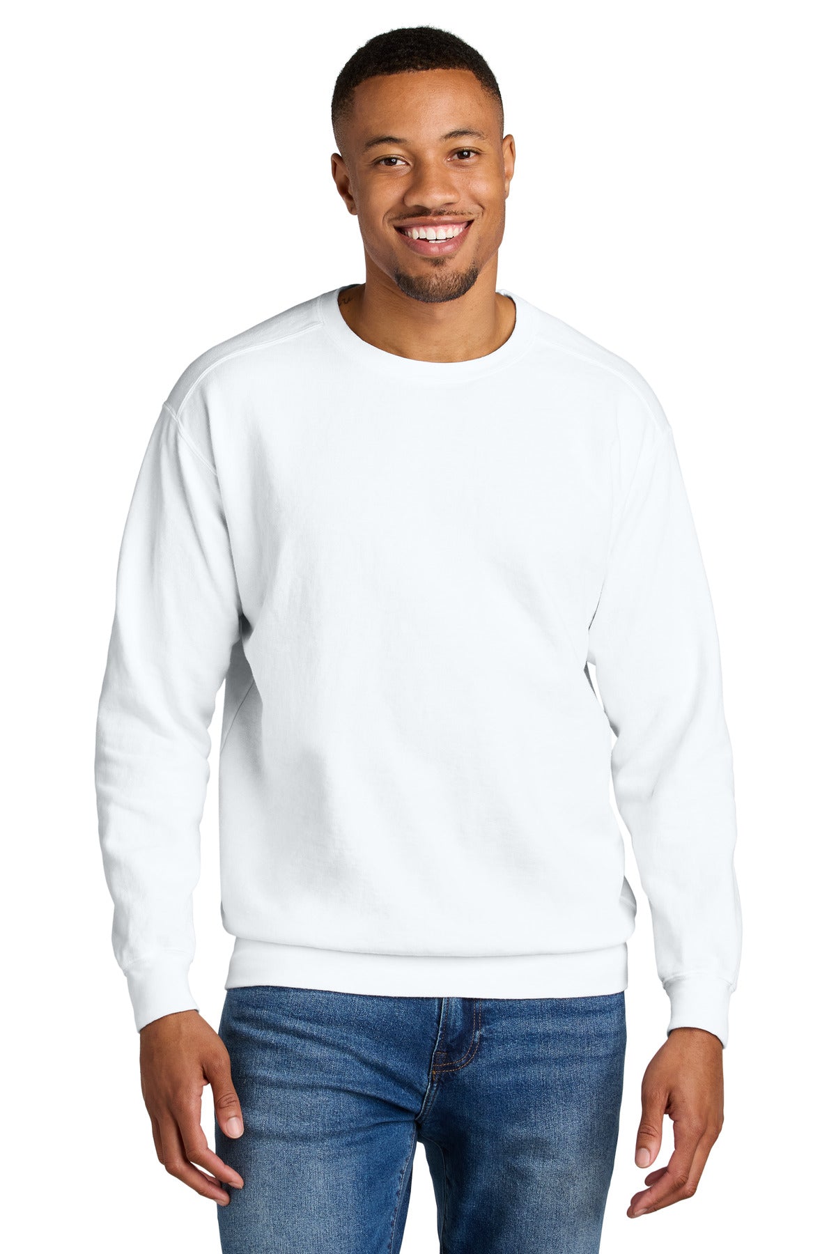 Front View of White COMFORT COLORS Ring Spun Crewneck Sweatshirt. 1566