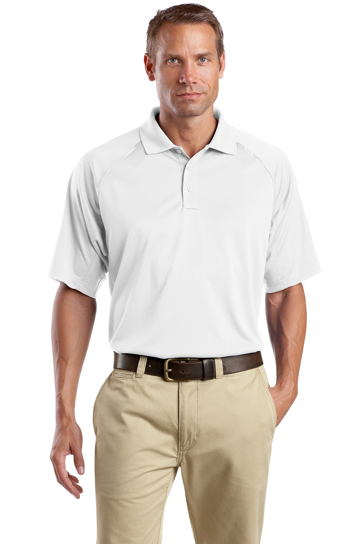 Front View of White CornerStone - Select Snag-Proof Tactical Polo. CS410