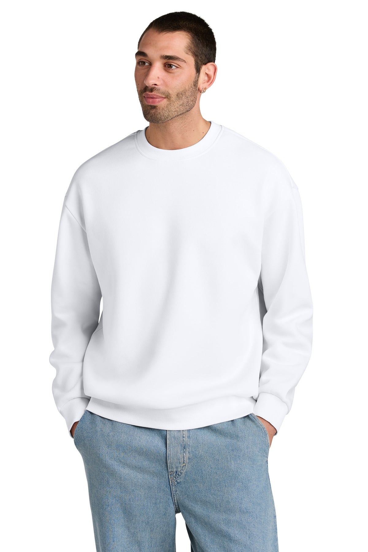 Front View of White District V.I.T. Heavyweight Fleece Crew DT6154